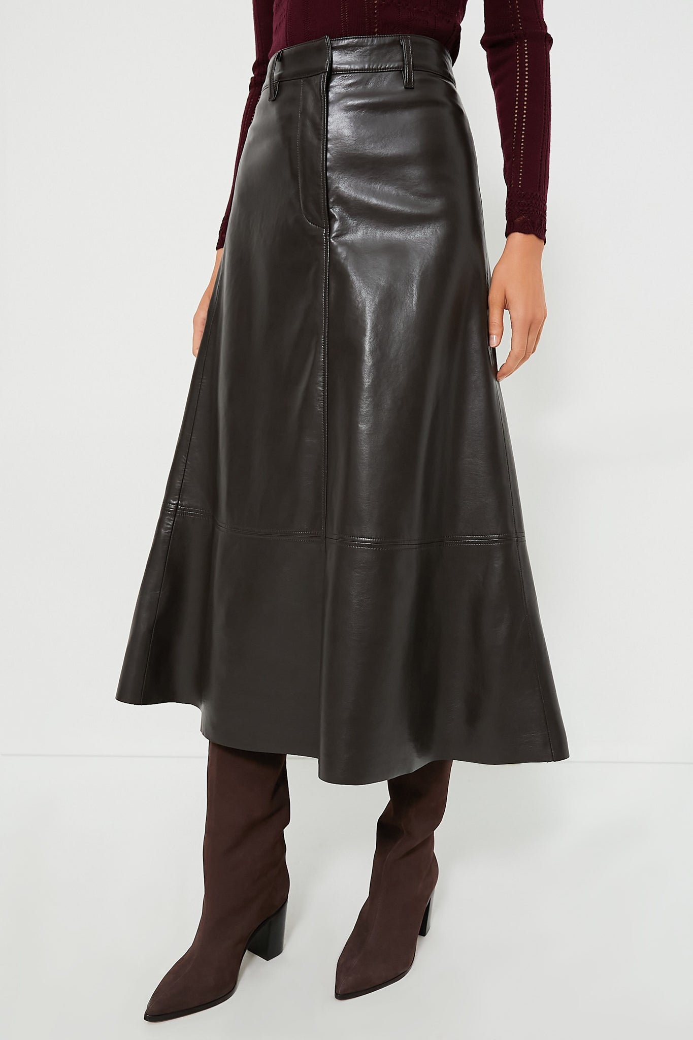 Chocolate Cassia Leather Skirt-Charming Tale Store