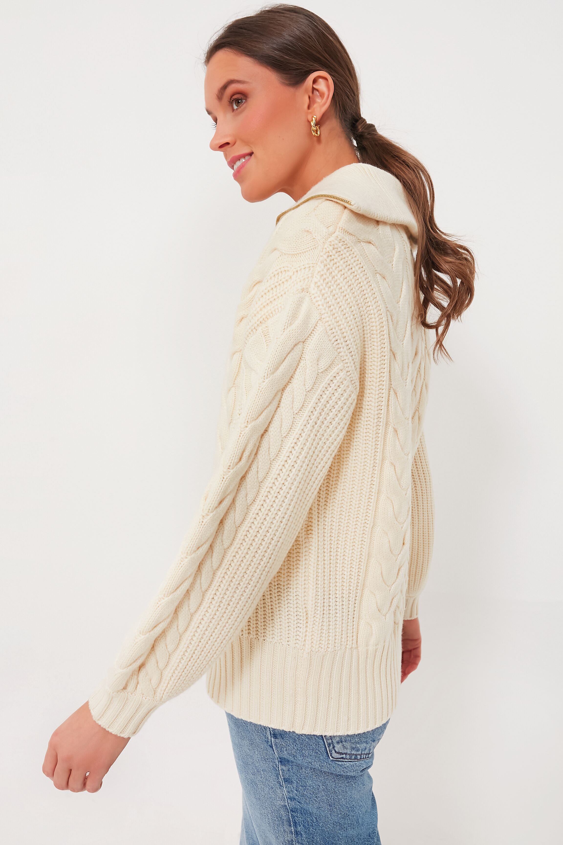 Winter White Daria Half Zip Cable Knit-Charming Tale Store