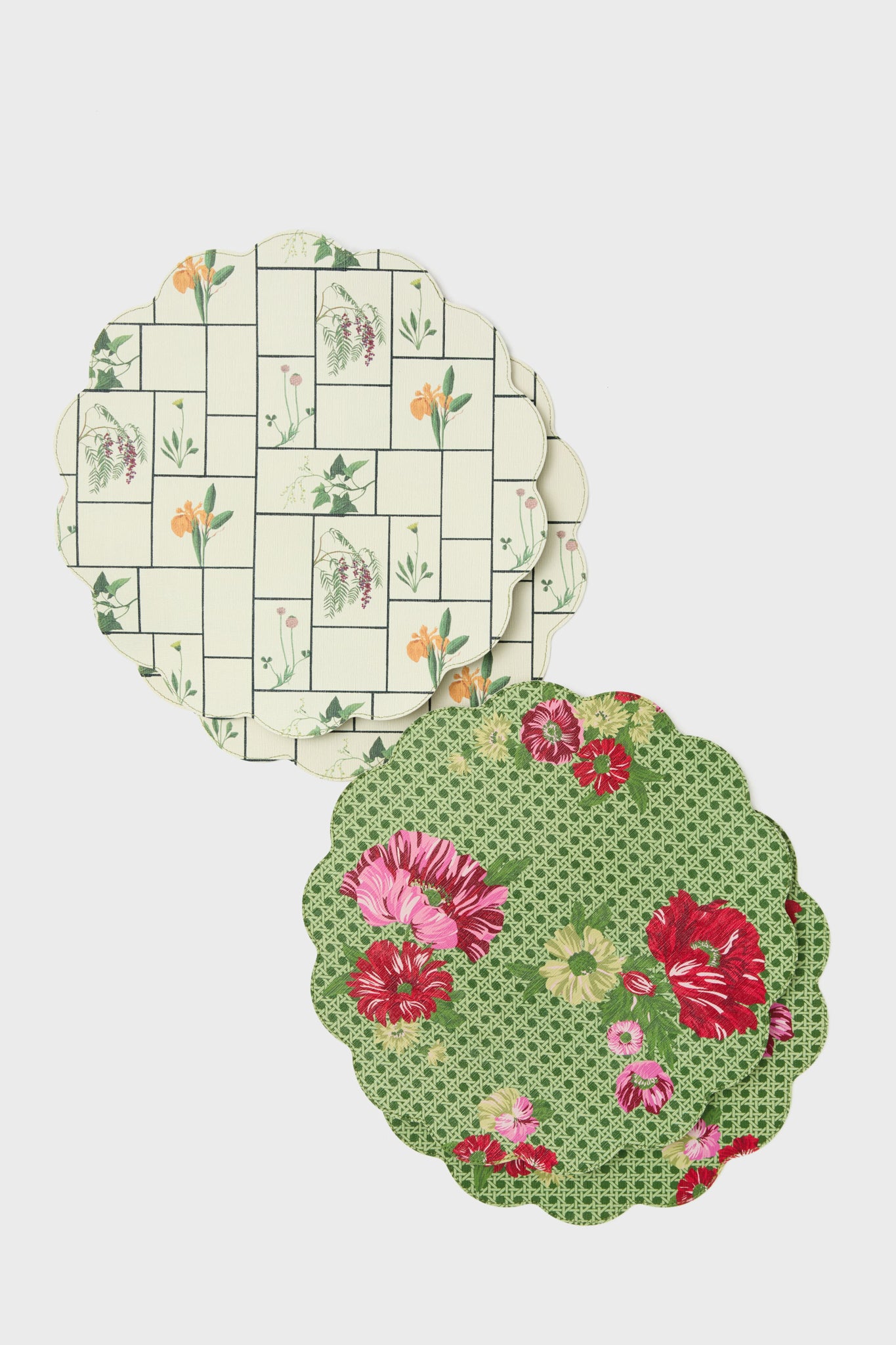 Caned Floral and Fresher Buds Reversible Wipeable Placemats Set of 4-Charming Tale Store