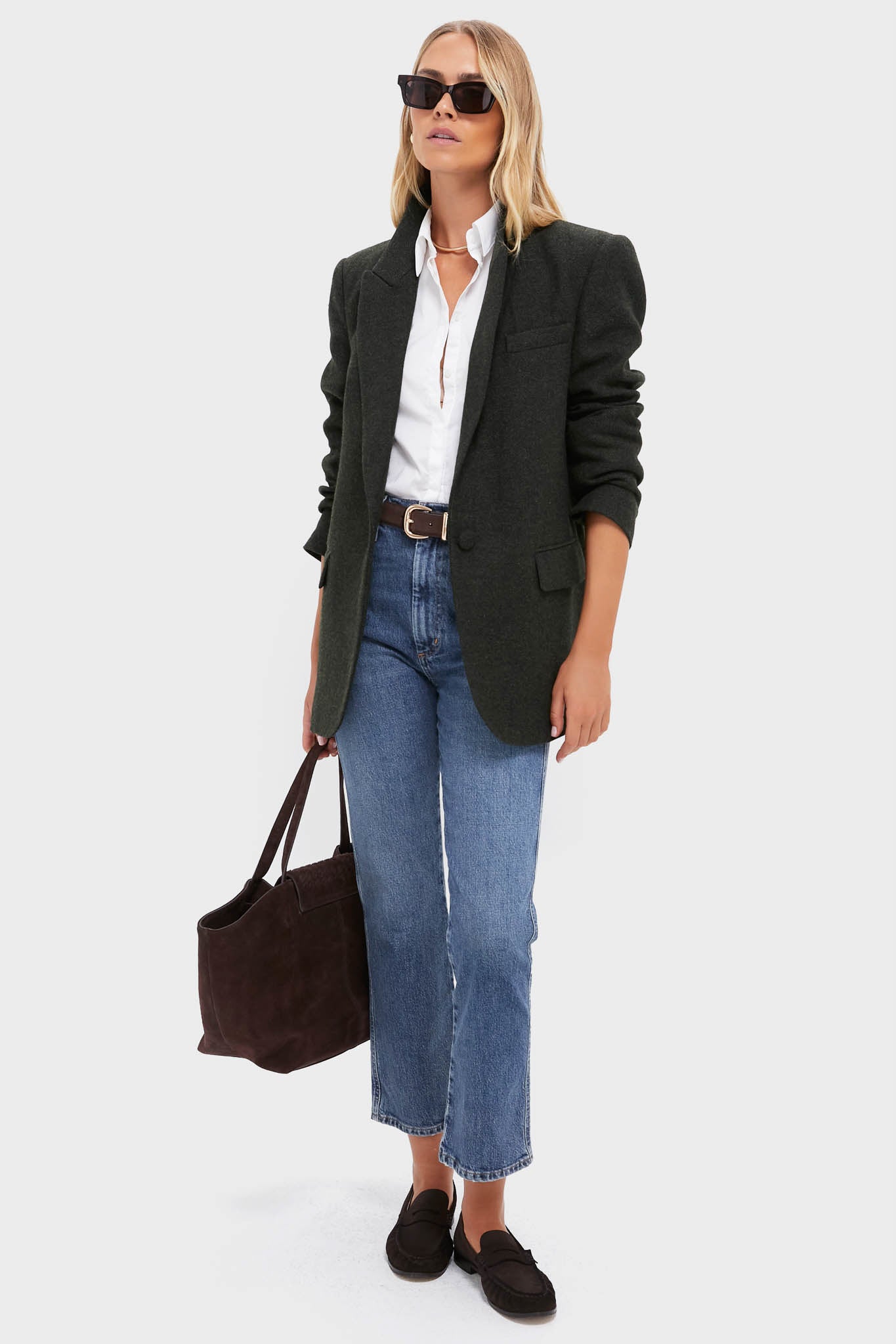 Hunter Green Tweed Herringbone Leo Blazer-Charming Tale Store