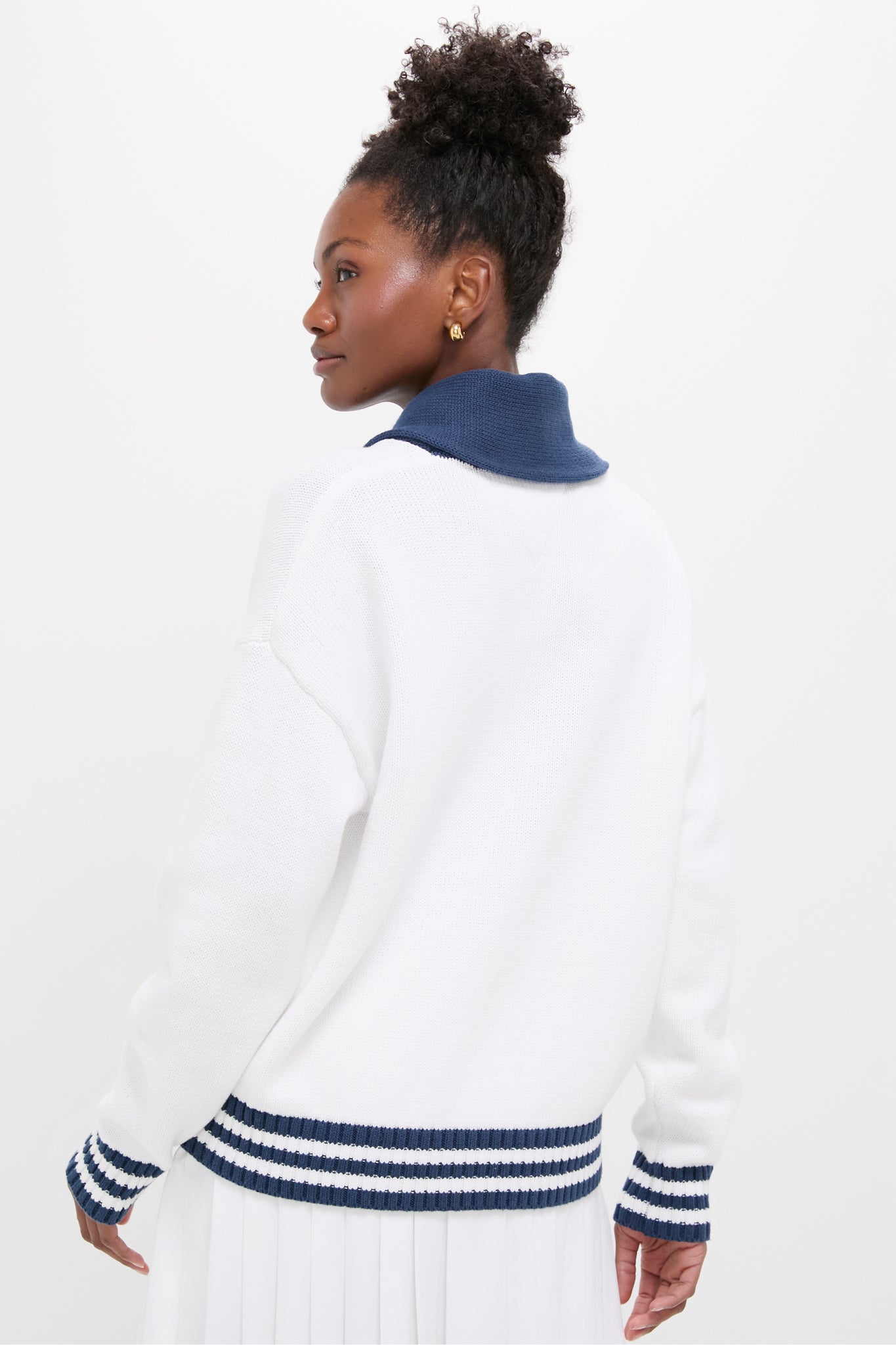 White and Navy Varsity Freya Cardigan-Charming Tale Store