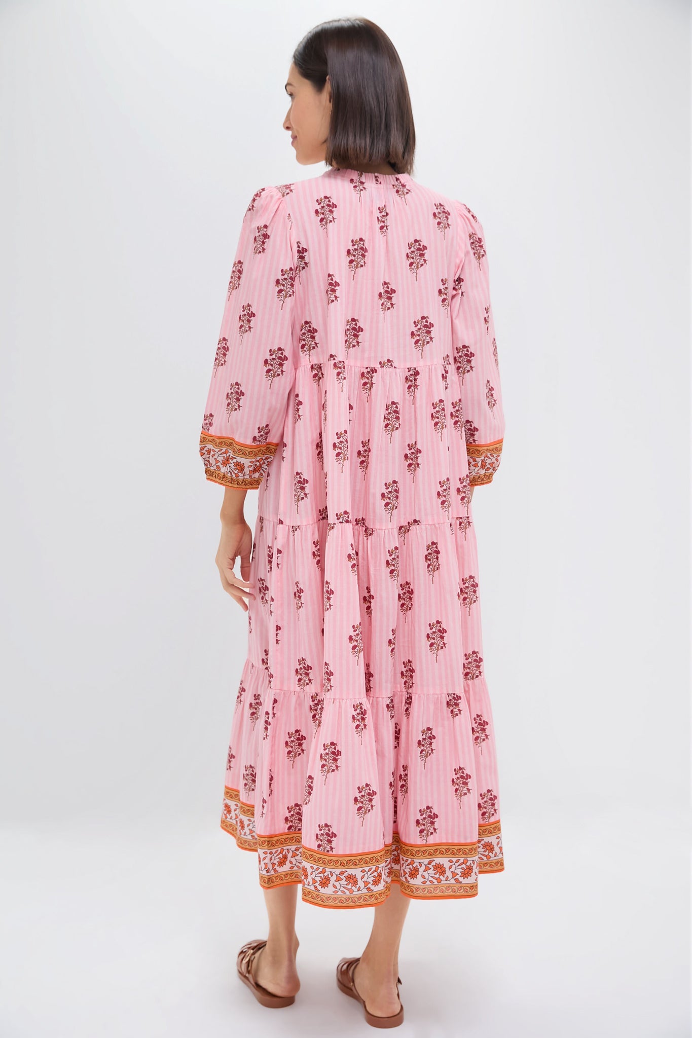 Blush Striped Bouquet Long Sleeve Salty Paloma Caftan-Charming Tale Store