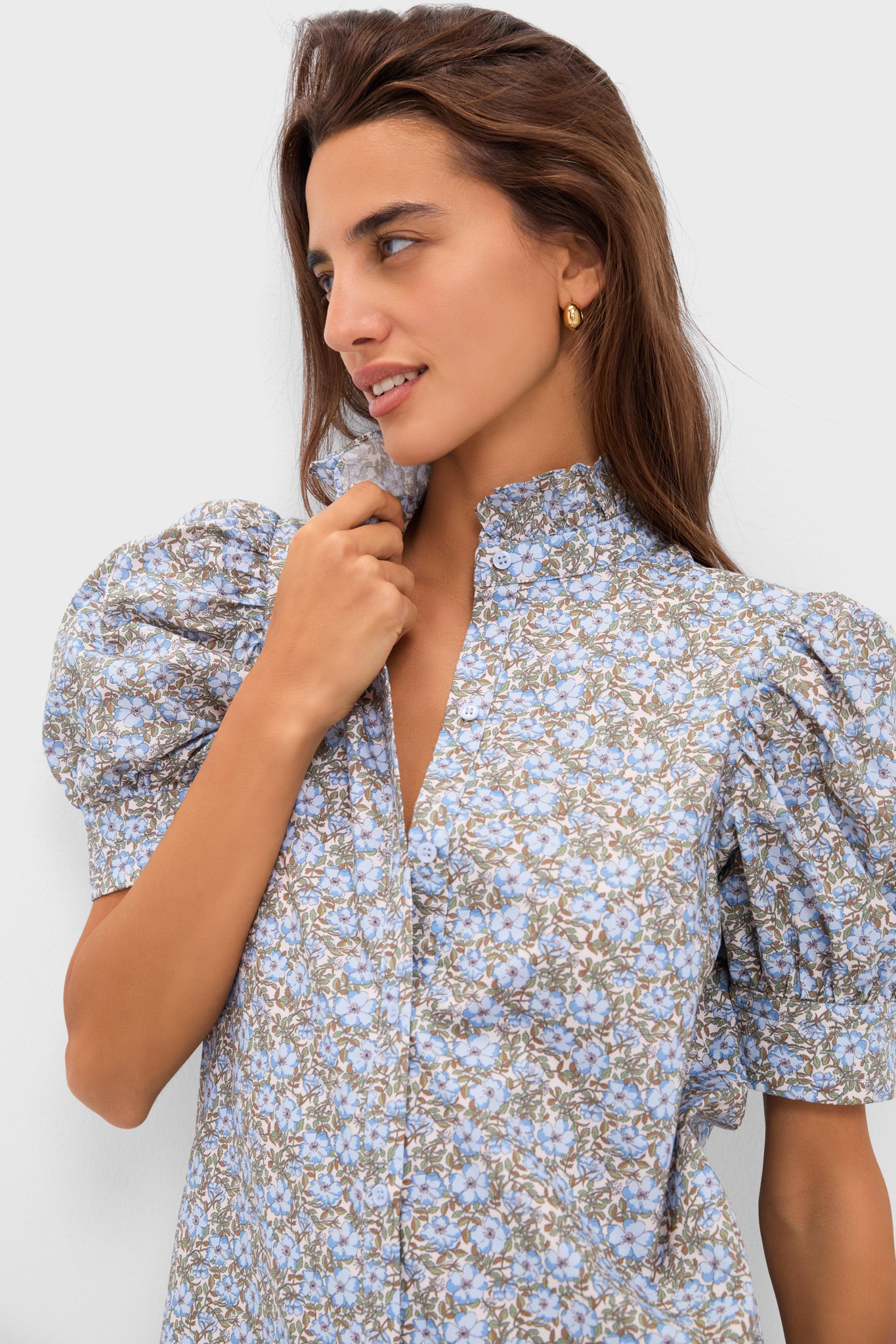 Dusty Blue & Brown Floral Louisa Maxi Dress-Charming Tale Store