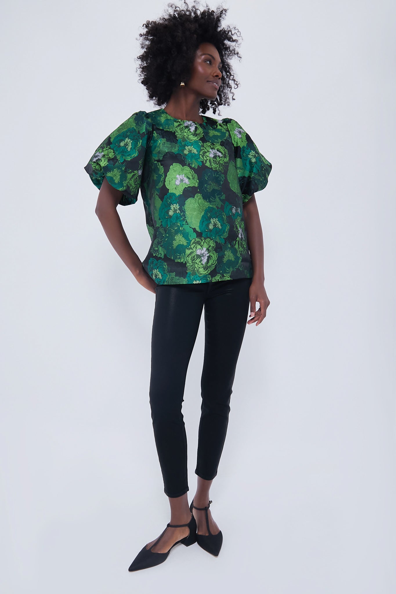 Green Jacquard Lyla Blouse-Charming Tale Store