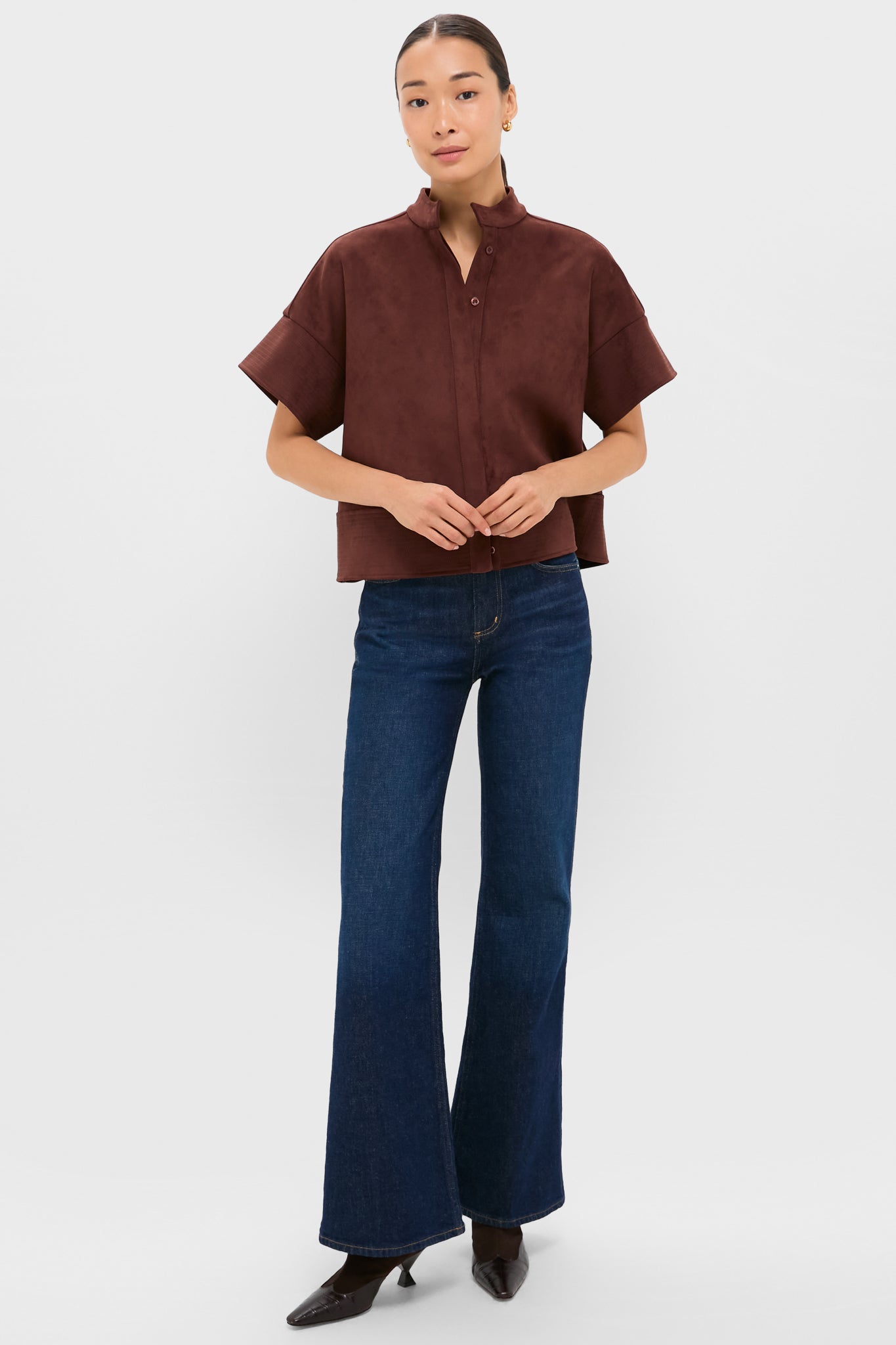 Ganache Vegan Suede Trapunto Stitch Sofia Shirt-Charming Tale Store