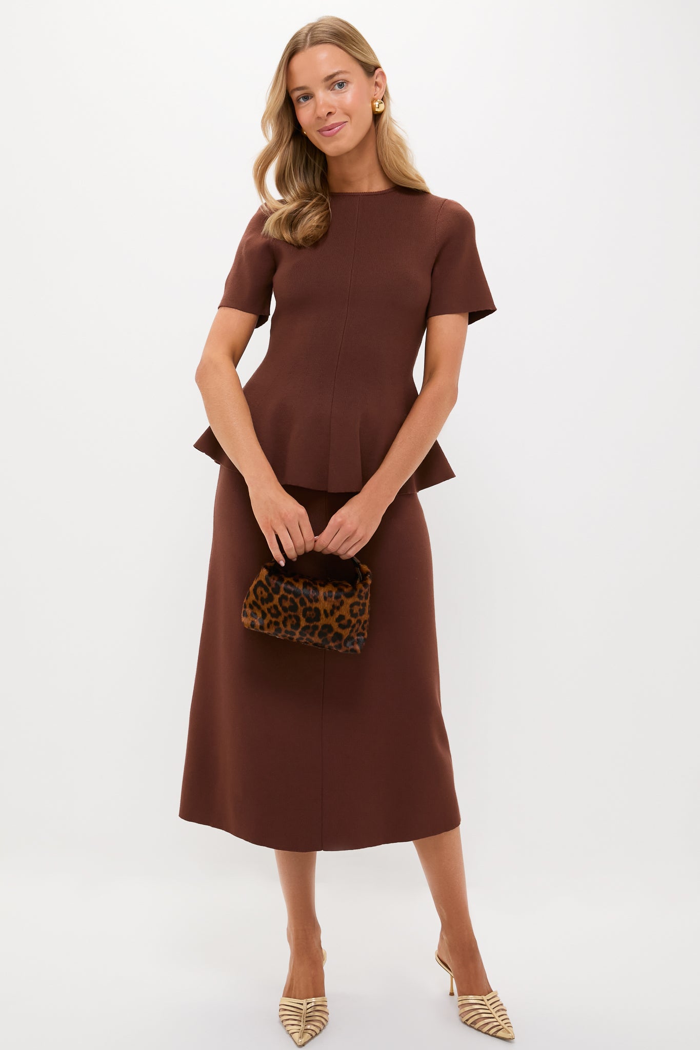 Chocolate Brown Knit Philomena Midi Skirt-Charming Tale Store