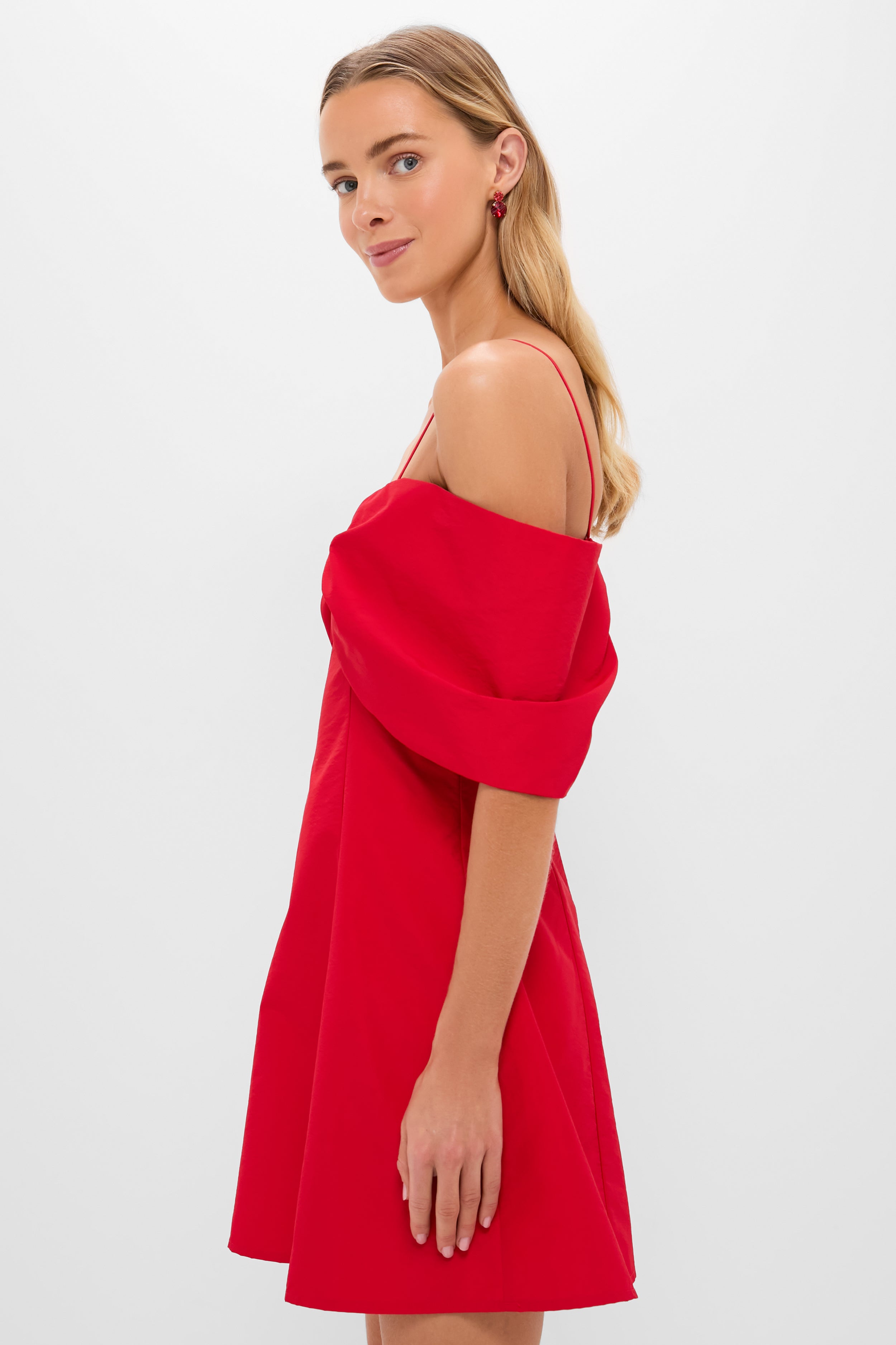 Off-the-Shoulder Red Bow Bates Mini Dress-Charming Tale Store