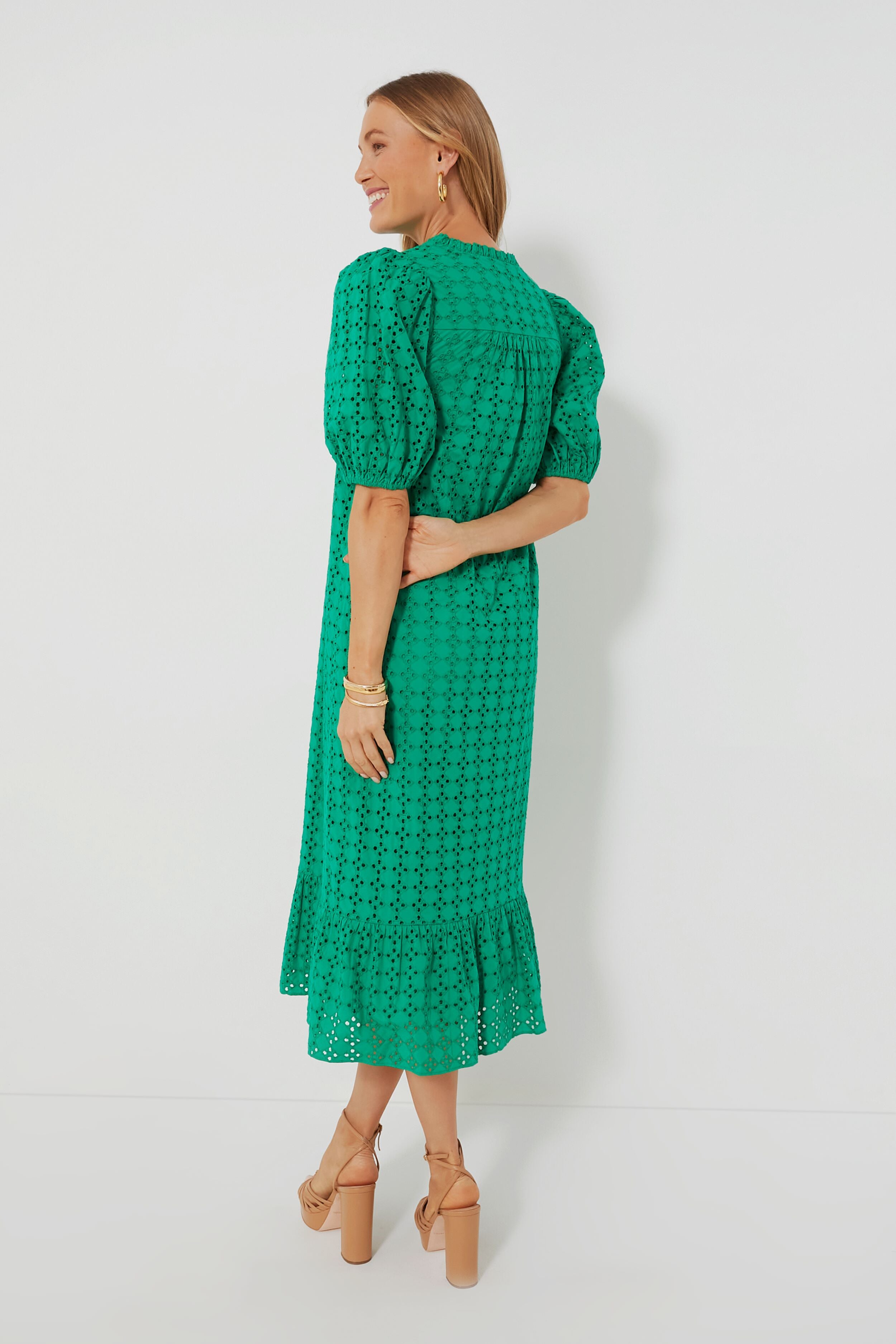 Green Eyelet Midi Tryall Dress-Charming Tale Store
