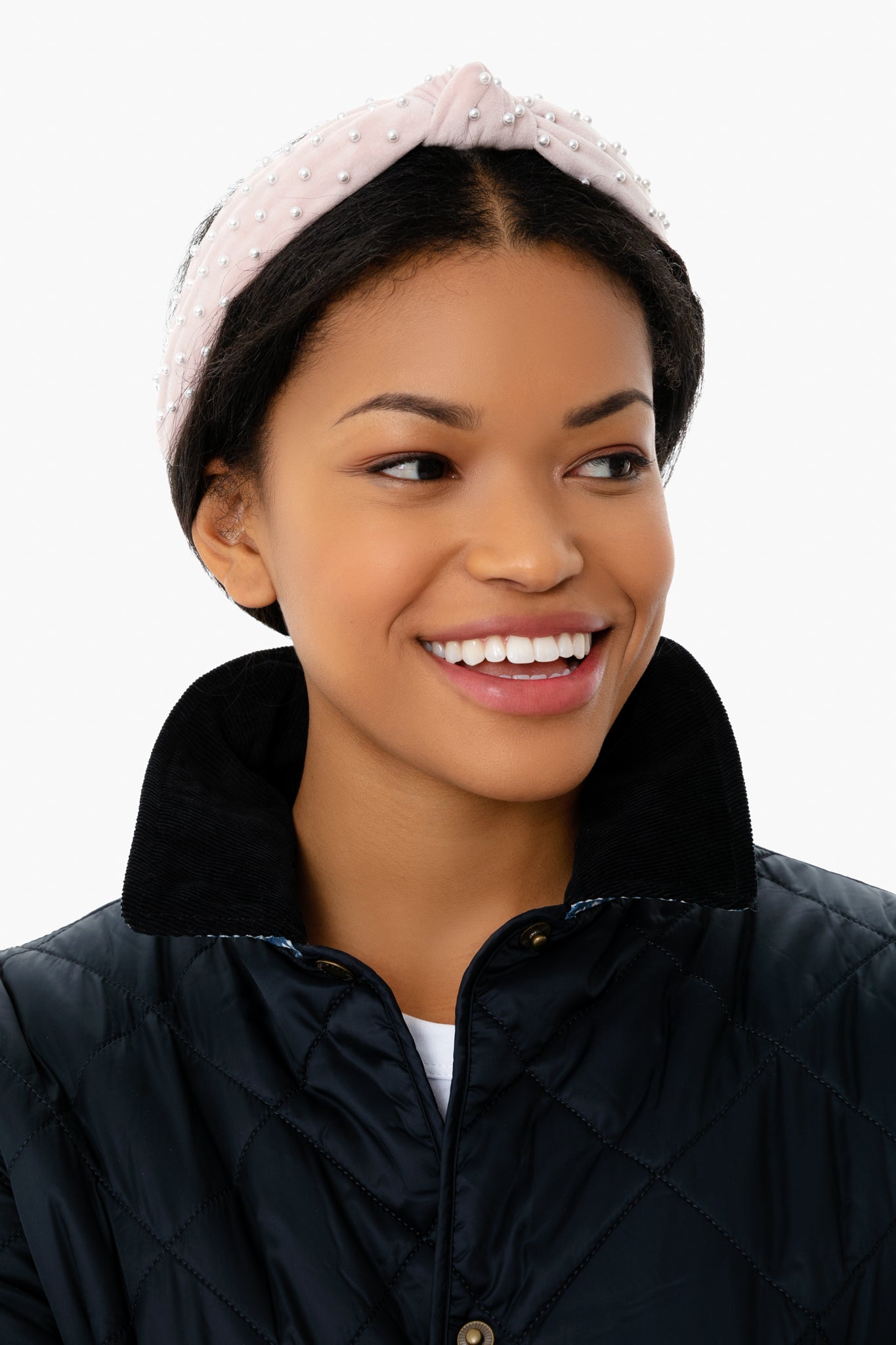 Blush Velvet Pearl Slim Knotted Headband-Charming Tale Store