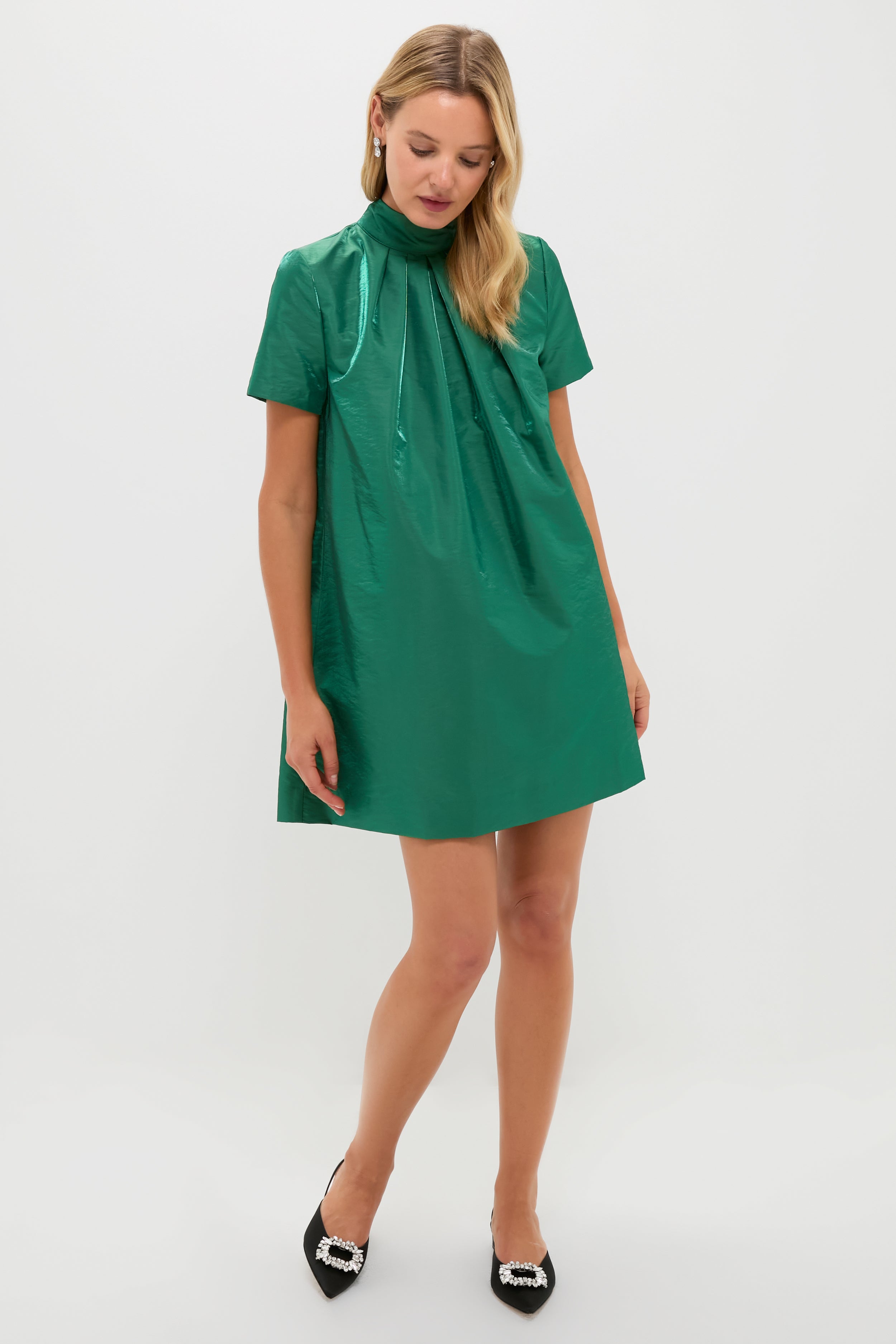 Green Taffeta Embellished Ashton Bow Dress-Charming Tale Store
