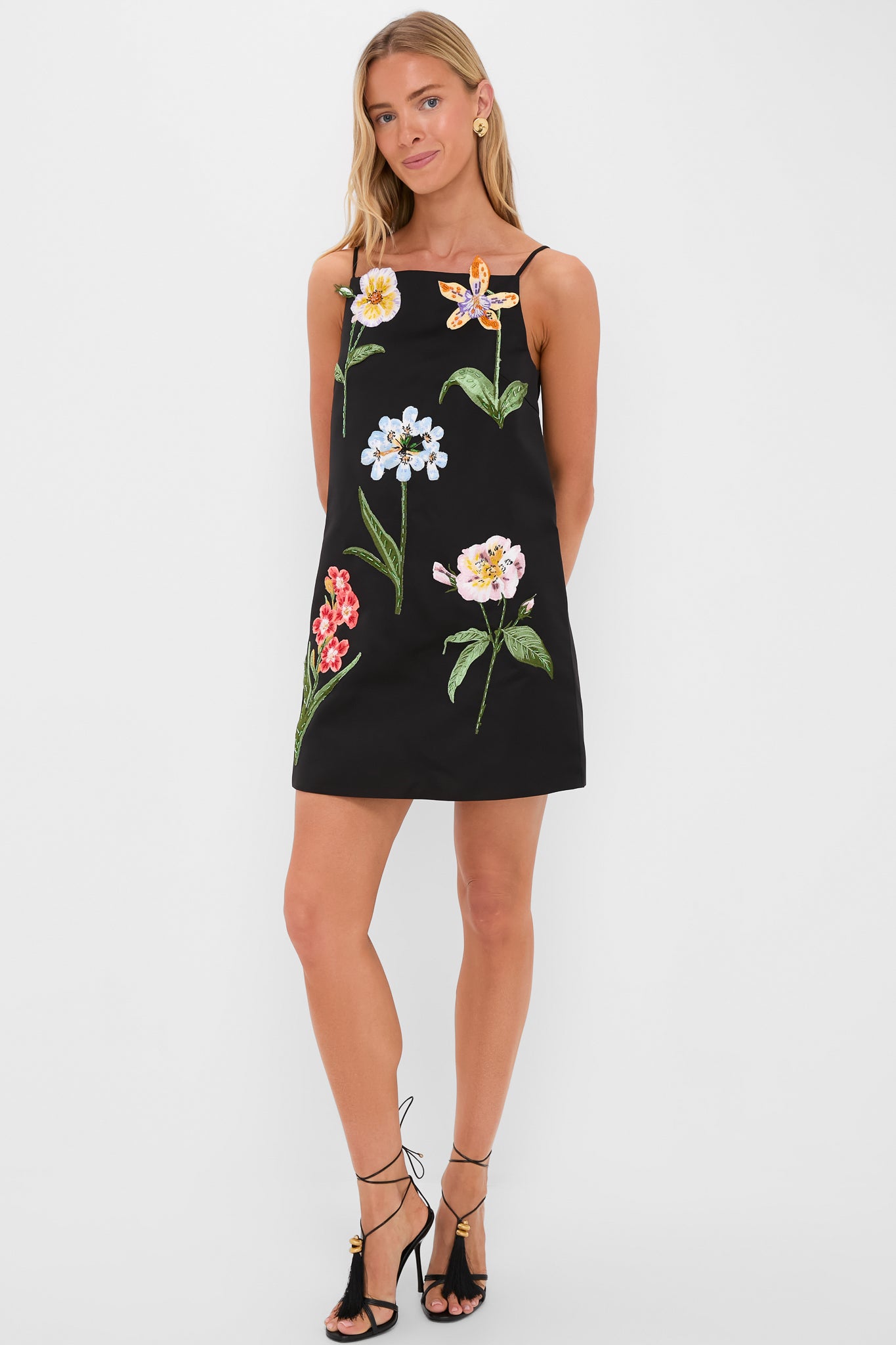 Ebony Botanical Print Leia Embroidery Mini Dress-Charming Tale Store