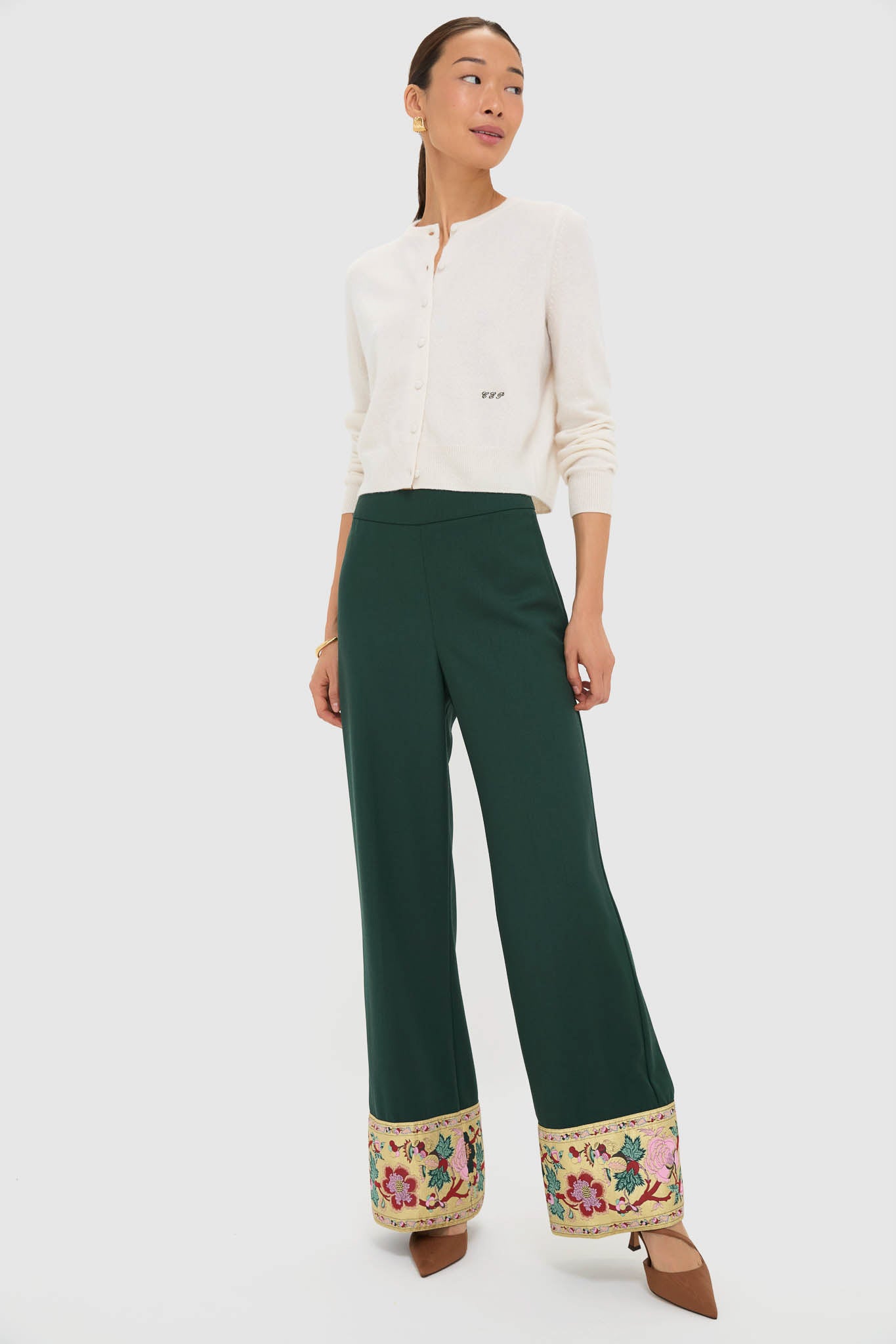 Garden Scrollwork Jacquard Cuff Erin Pants-Charming Tale Store