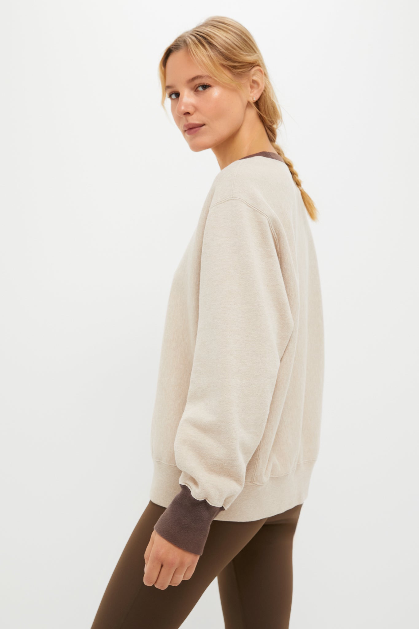 Heather Sandstone and Brown 100% Cotton Kolar Crewneck Sweatshirt-Charming Tale Store