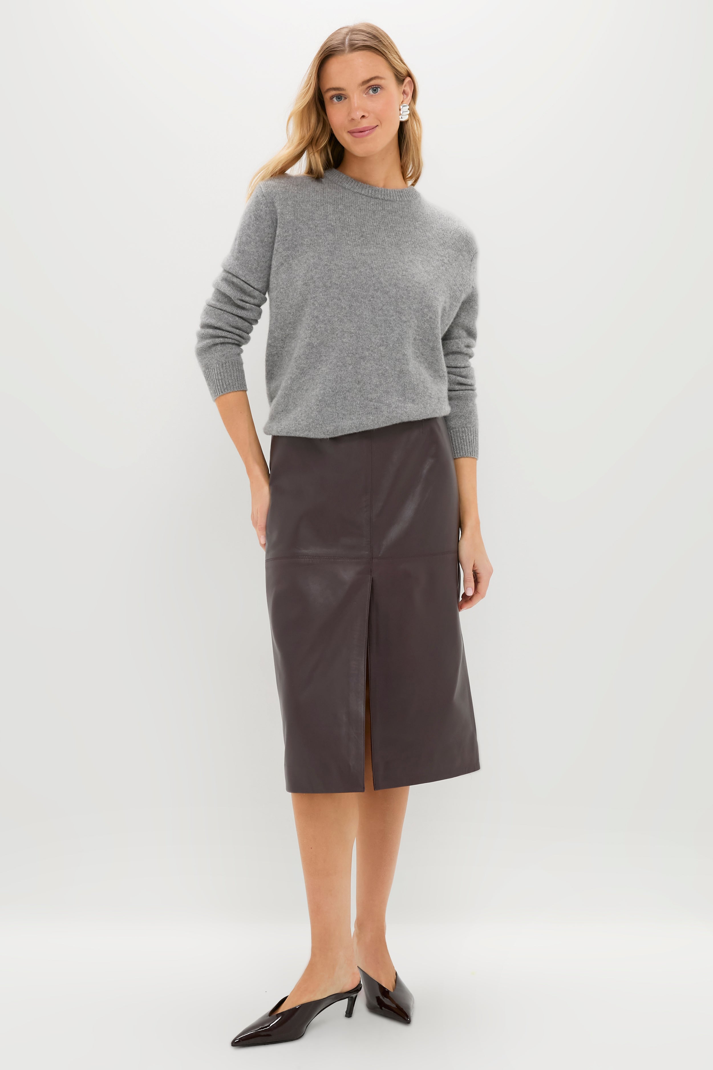 Bordeaux Leather Felindra Midi Skirt-Charming Tale Store