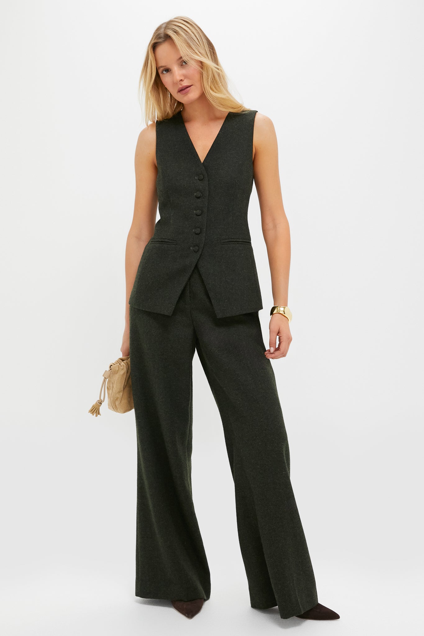 Hunter Green Tweed Herringbone Thompson Vest-Charming Tale Store