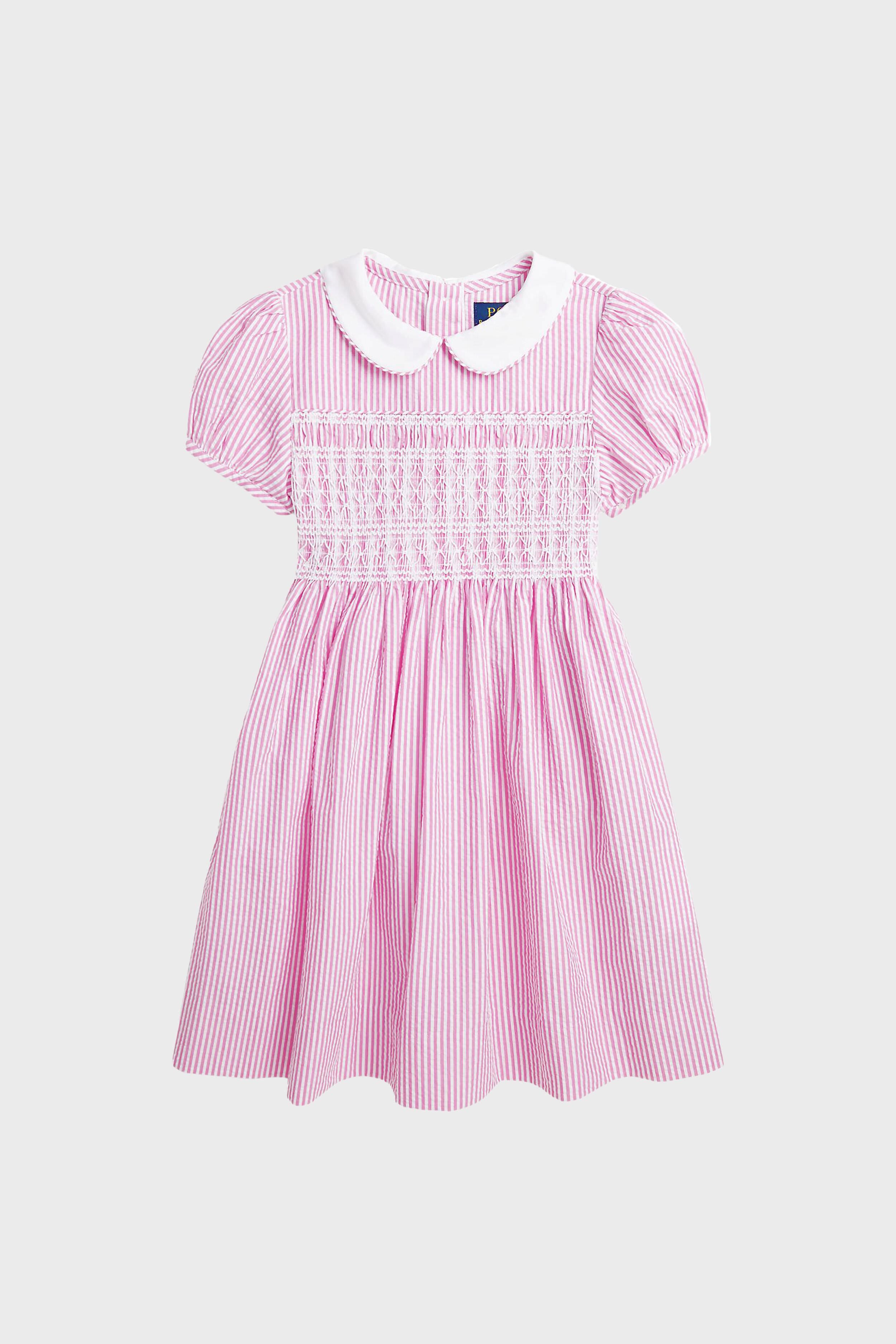 Striped Smocked Cotton Seersucker Dress-Charming Tale Store