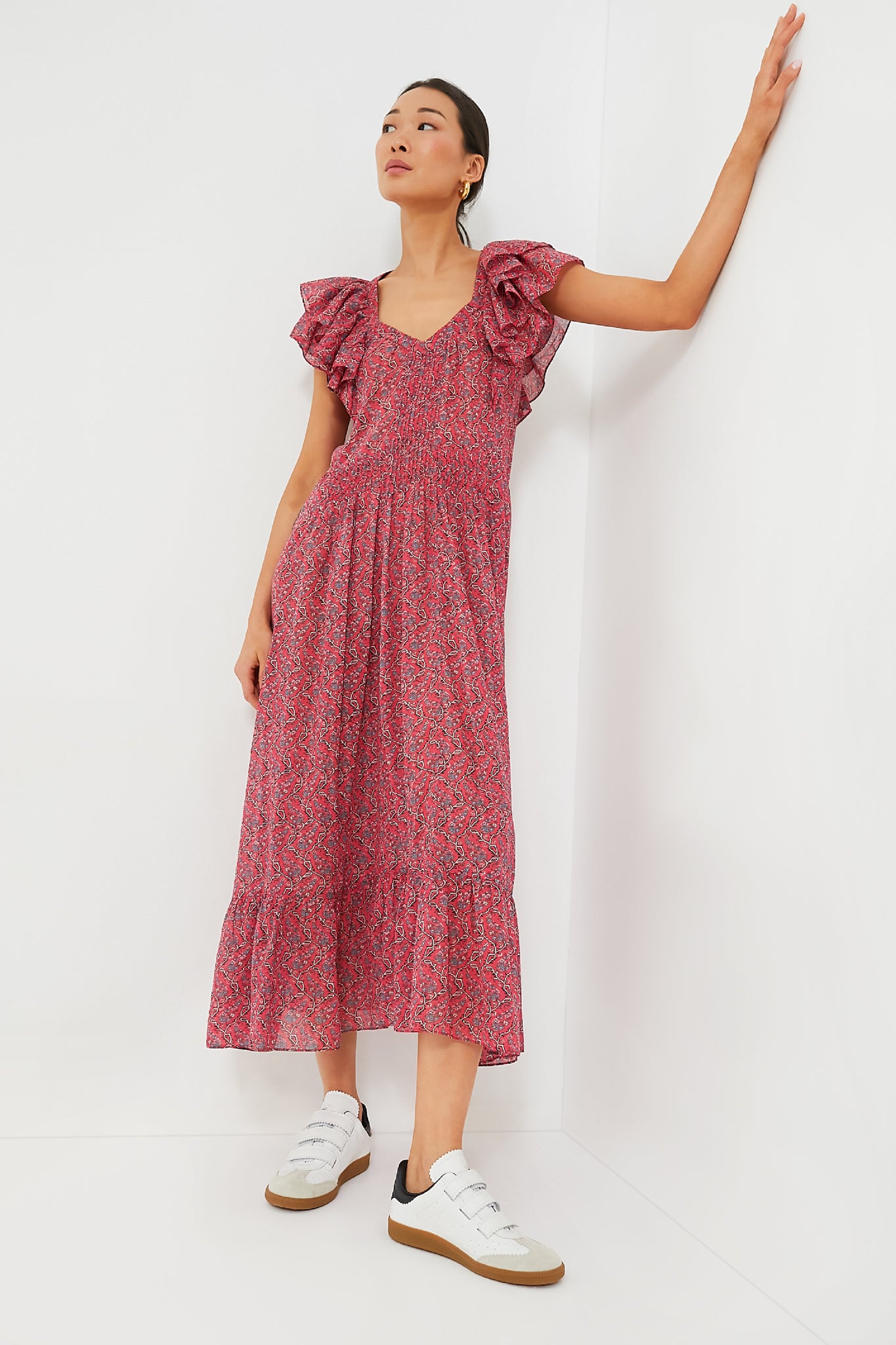 Cranberry Godralia Blossom Cotton Dress-Charming Tale Store