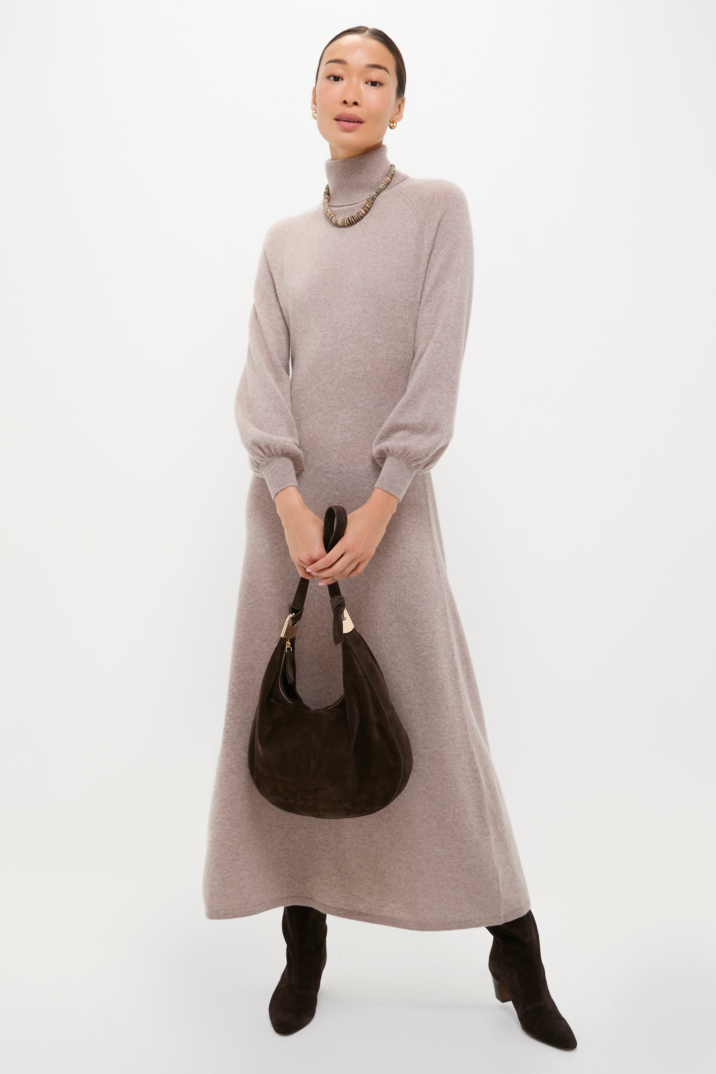 Wheat Cashmere Turtleneck Maxi Dress-Charming Tale Store