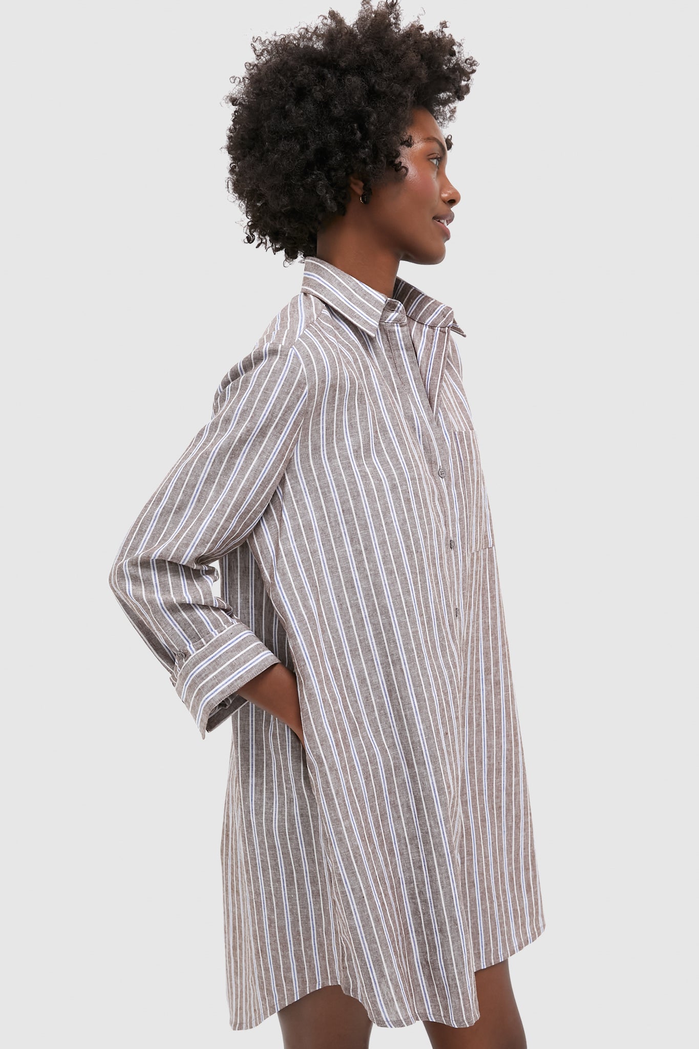 Dove Stripe Linen Carlotta Shirt Dress-Charming Tale Store