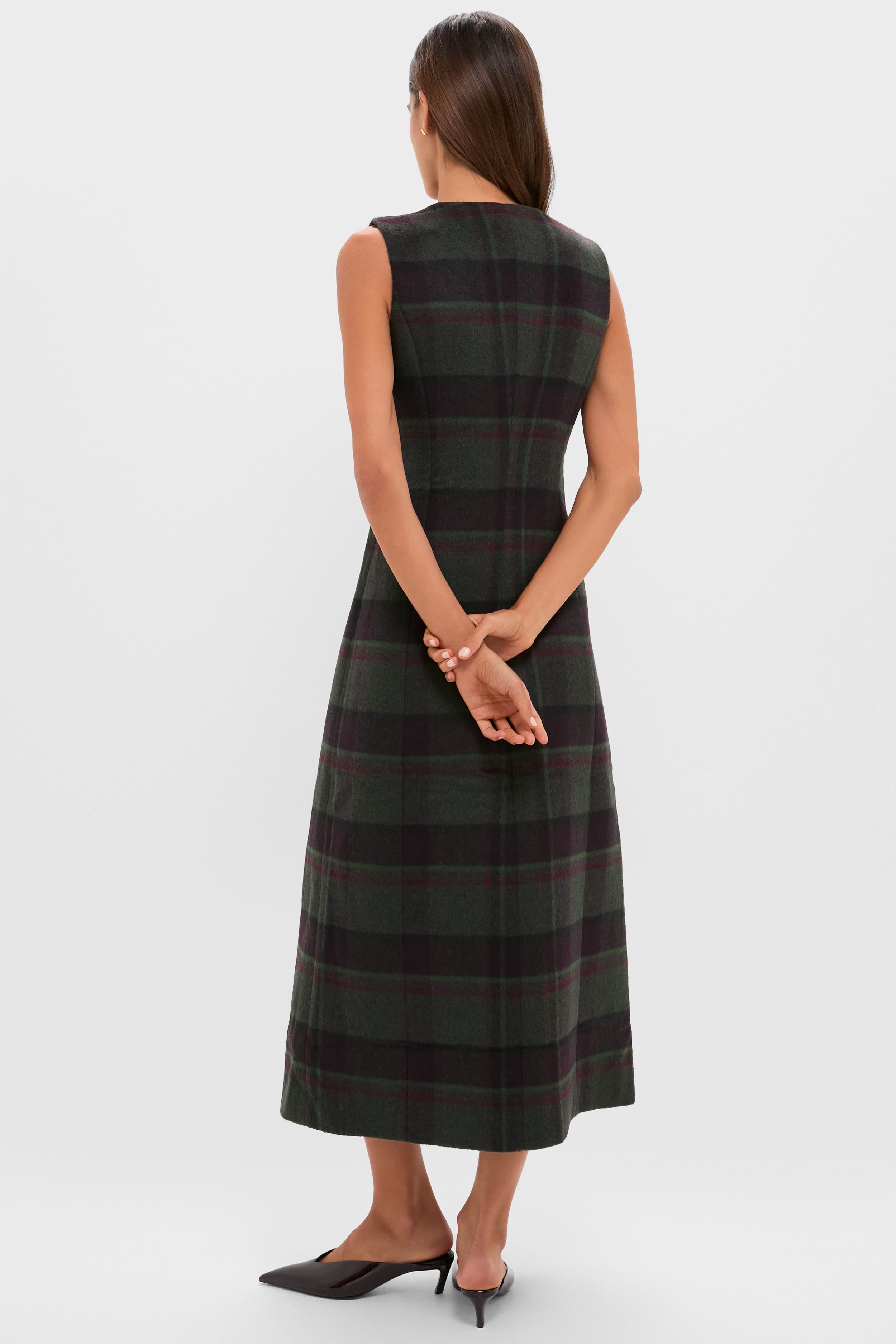 Forest Plaid Wool Rhoda Midi Dress-Charming Tale Store