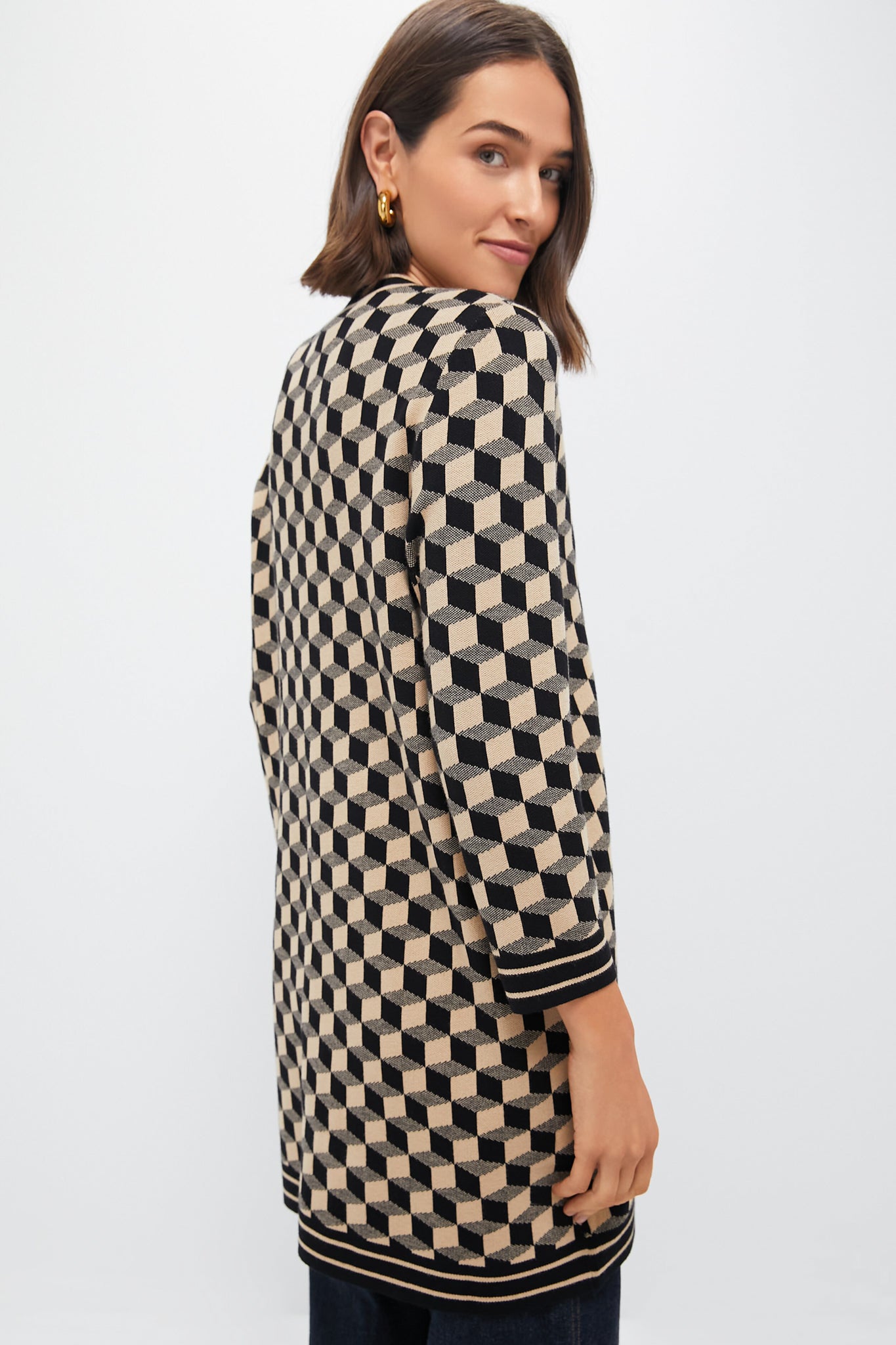 Onyx and Camel Knit Geo Liv Cardigan-Charming Tale Store