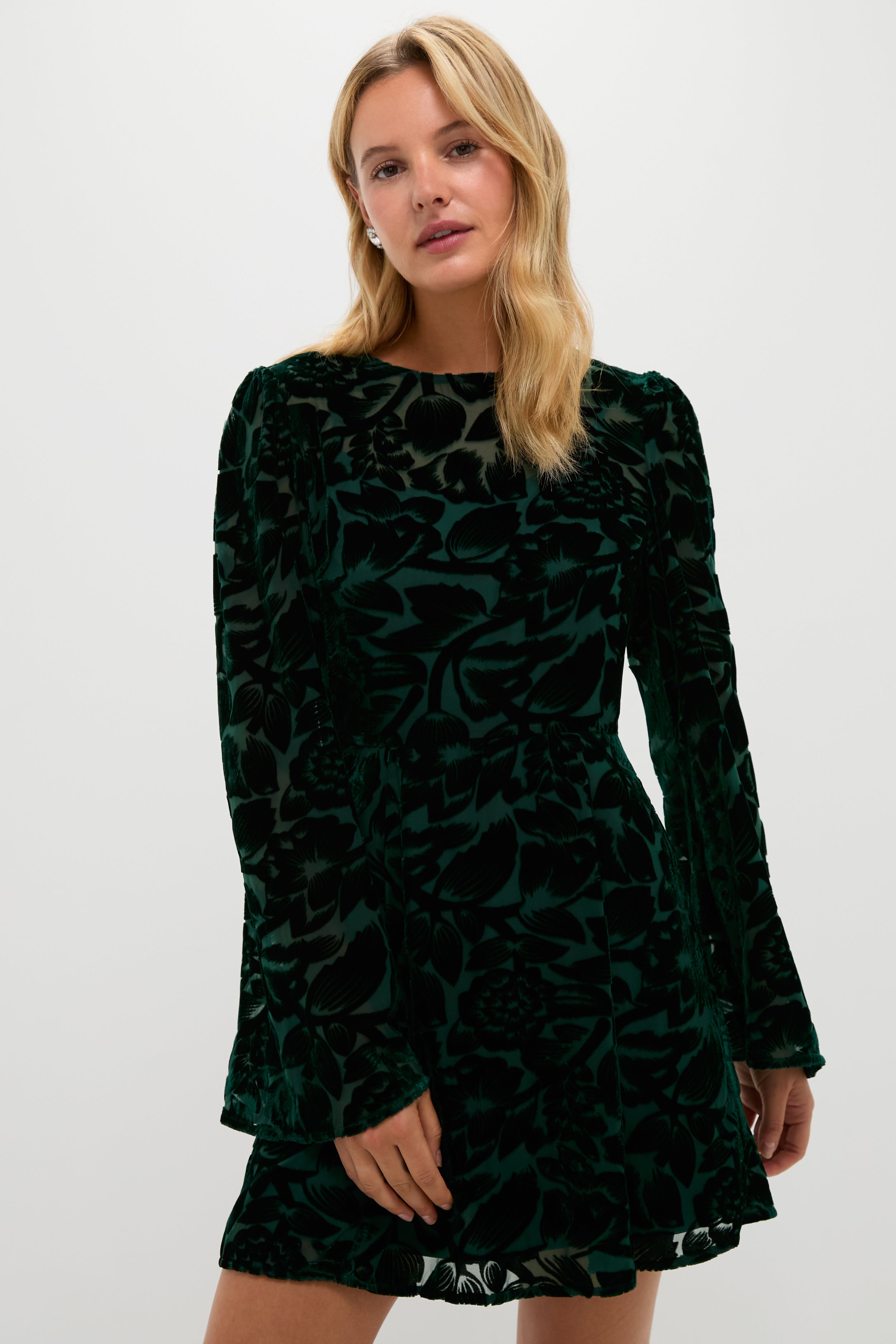 Emerald Green Burnout Velvet Oaklynn Mini Dress-Charming Tale Store