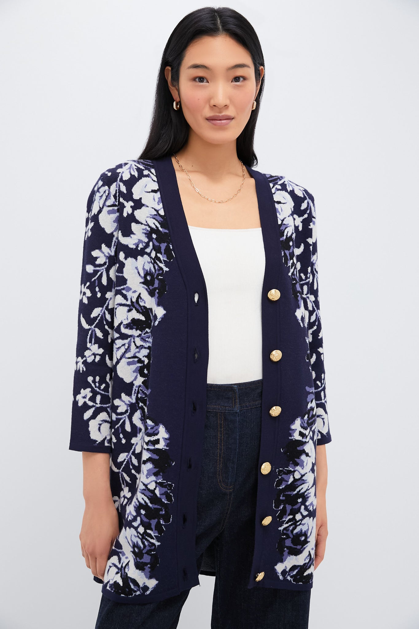 Indigo Reflection Knit Jacquard Liv Cardigan-Charming Tale Store