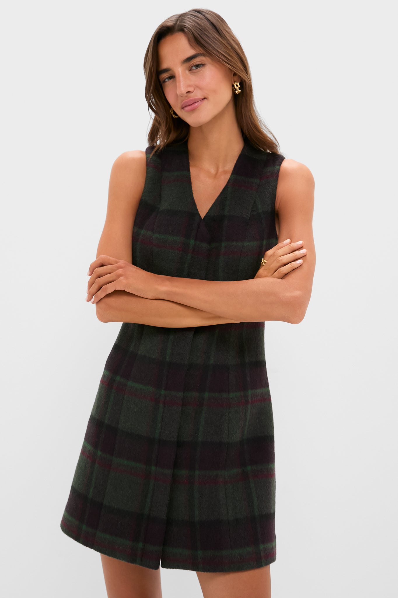 Forest Plaid Wool Mercer Dress-Charming Tale Store