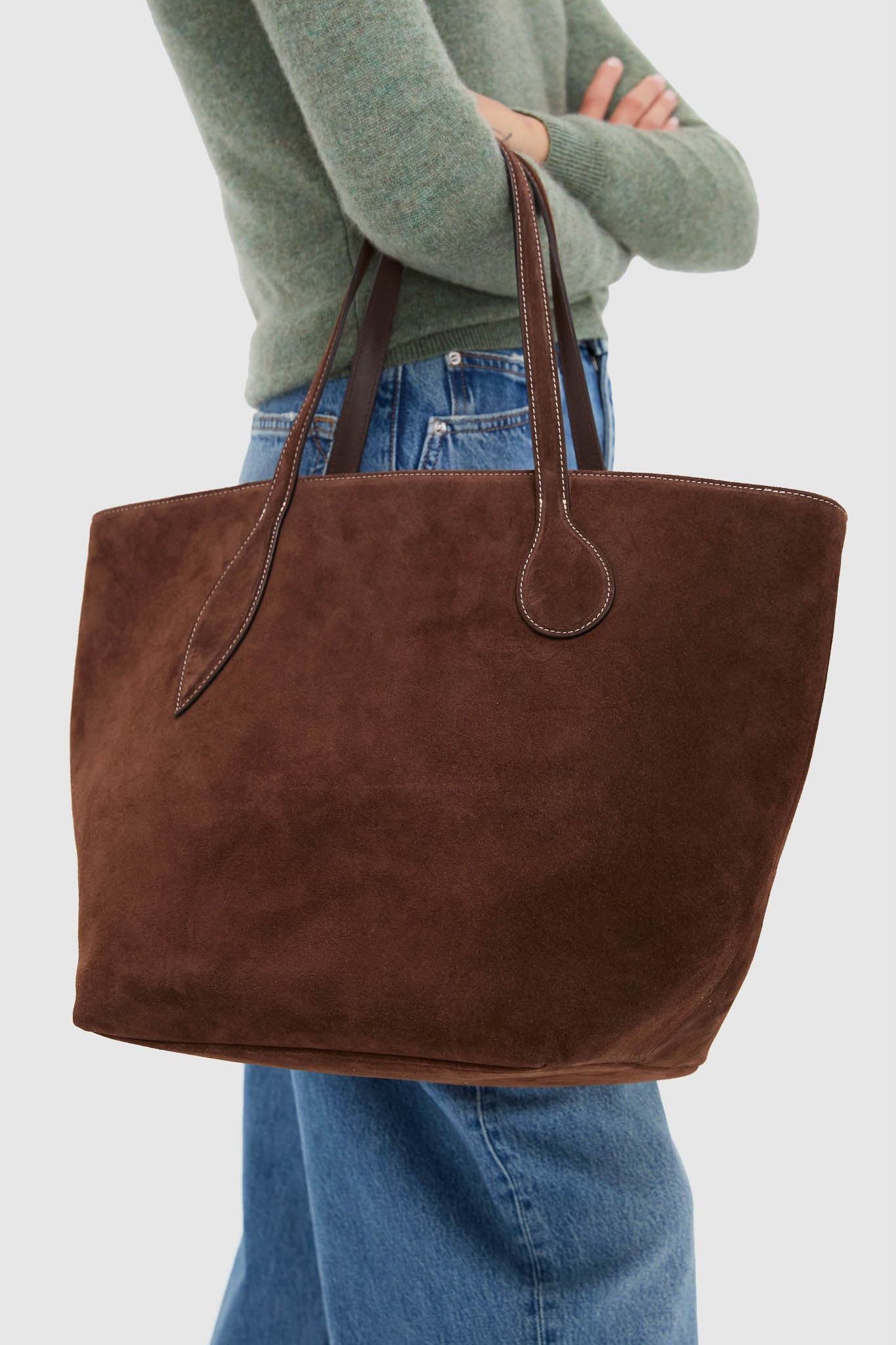 Dark Brown Suede Large Sprout Tote-Charming Tale Store