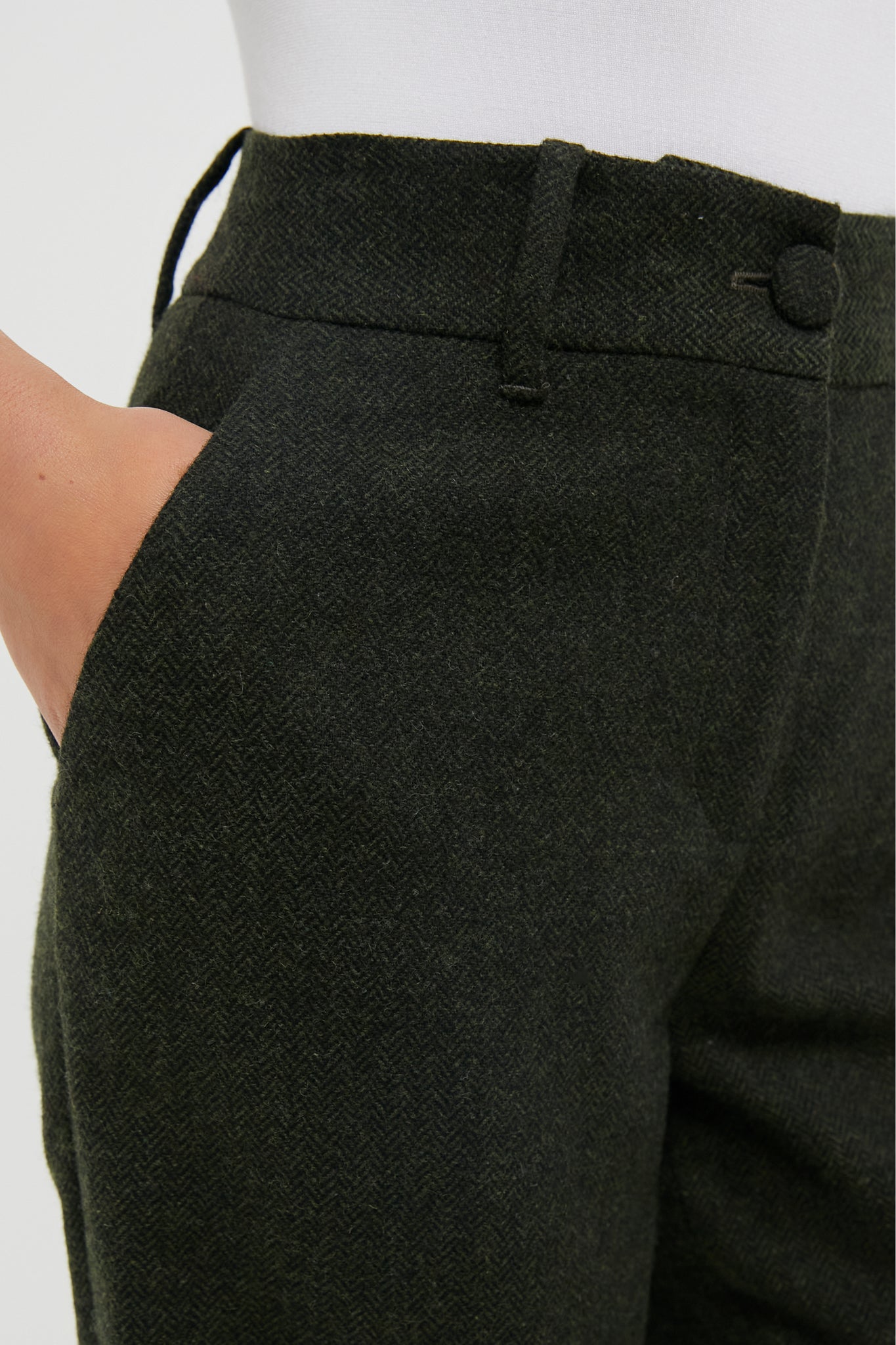 Hunter Green Tweed Herringbone Wide Leg Watson Trousers-Charming Tale Store