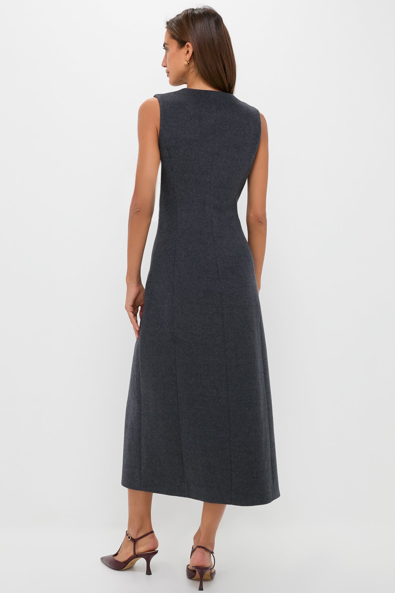 Gray Wool Rhoda Midi Dress-Charming Tale Store