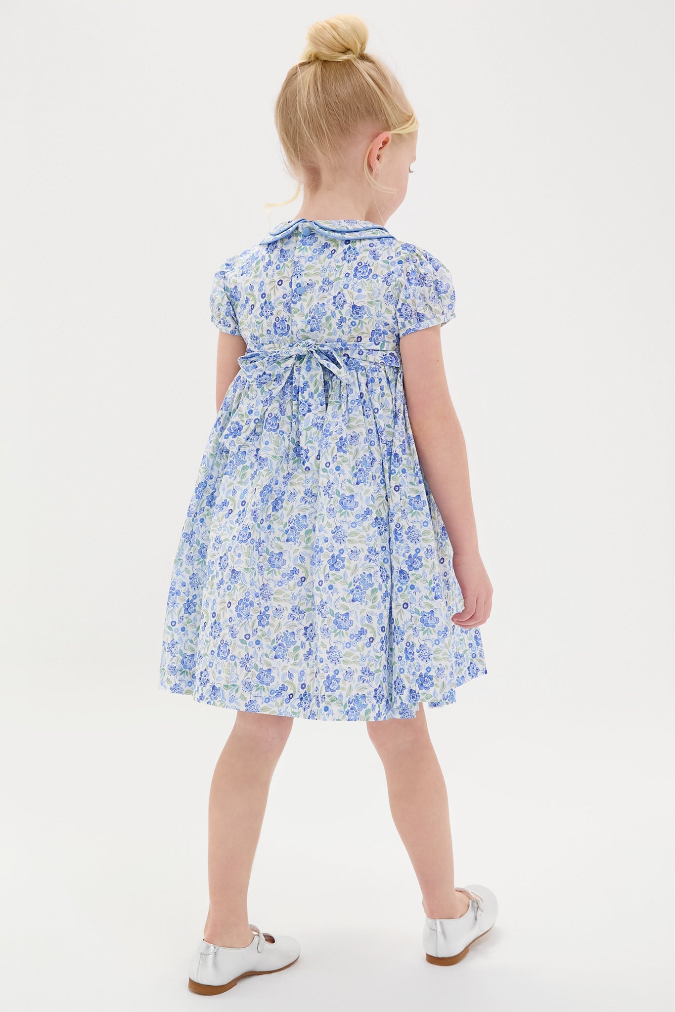 Dusty Blue Floral Arcadia Hand-Smocked Dress-Charming Tale Store
