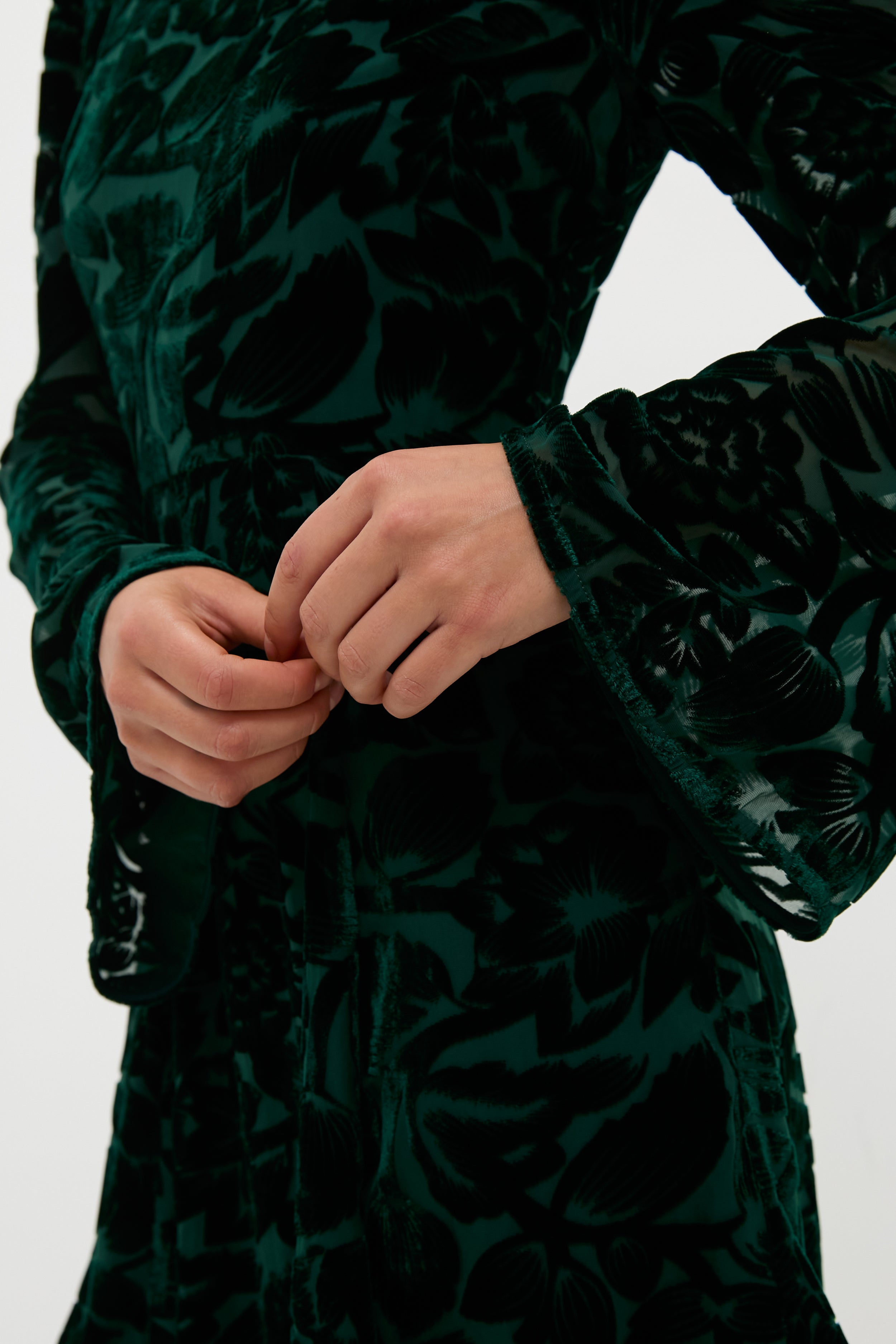 Emerald Green Burnout Velvet Oaklynn Mini Dress-Charming Tale Store