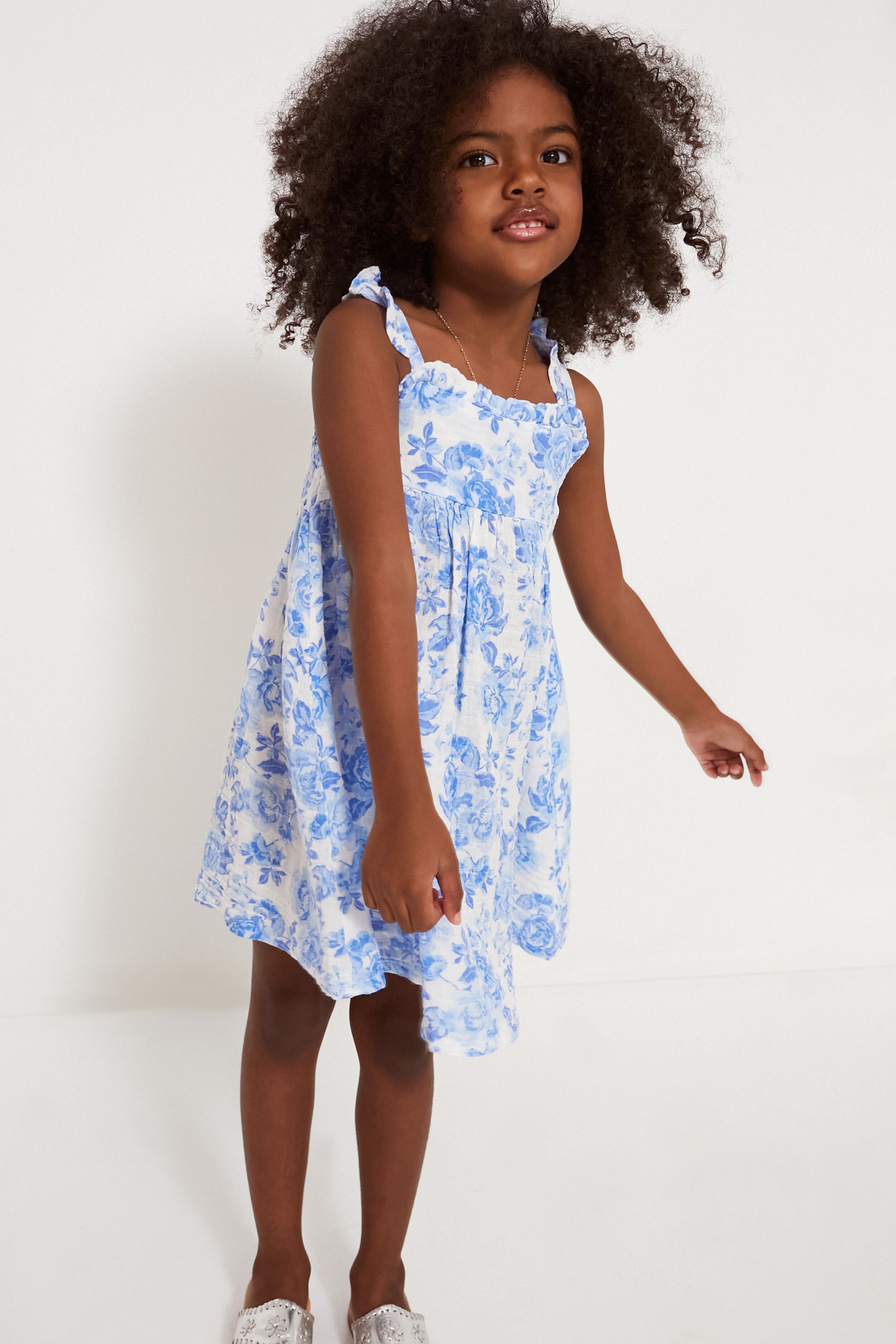 Roses in Blue Paperbag Ruffle Sundress-Charming Tale Store