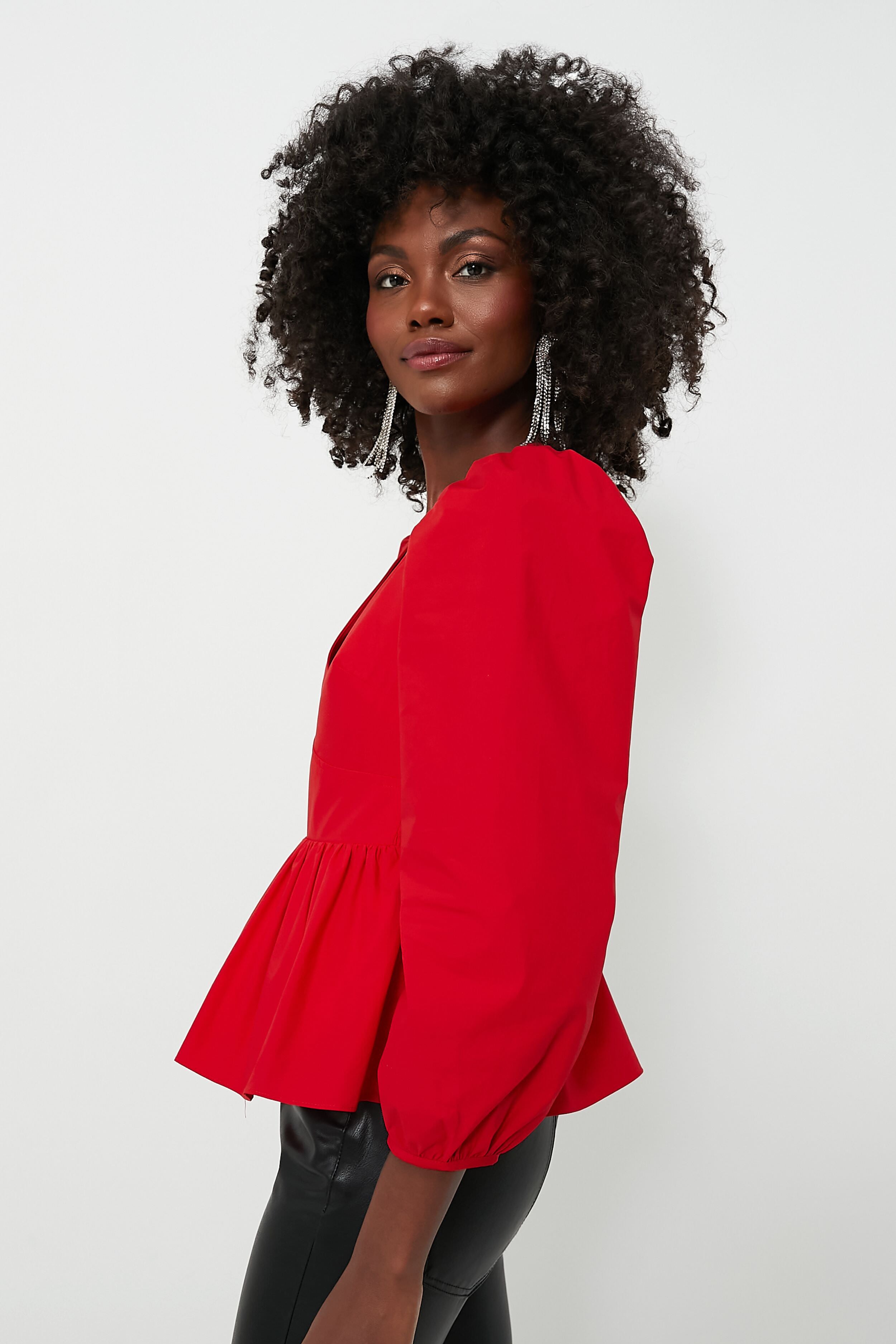 Red Puff Sleeve Elaina Blouse-Charming Tale Store