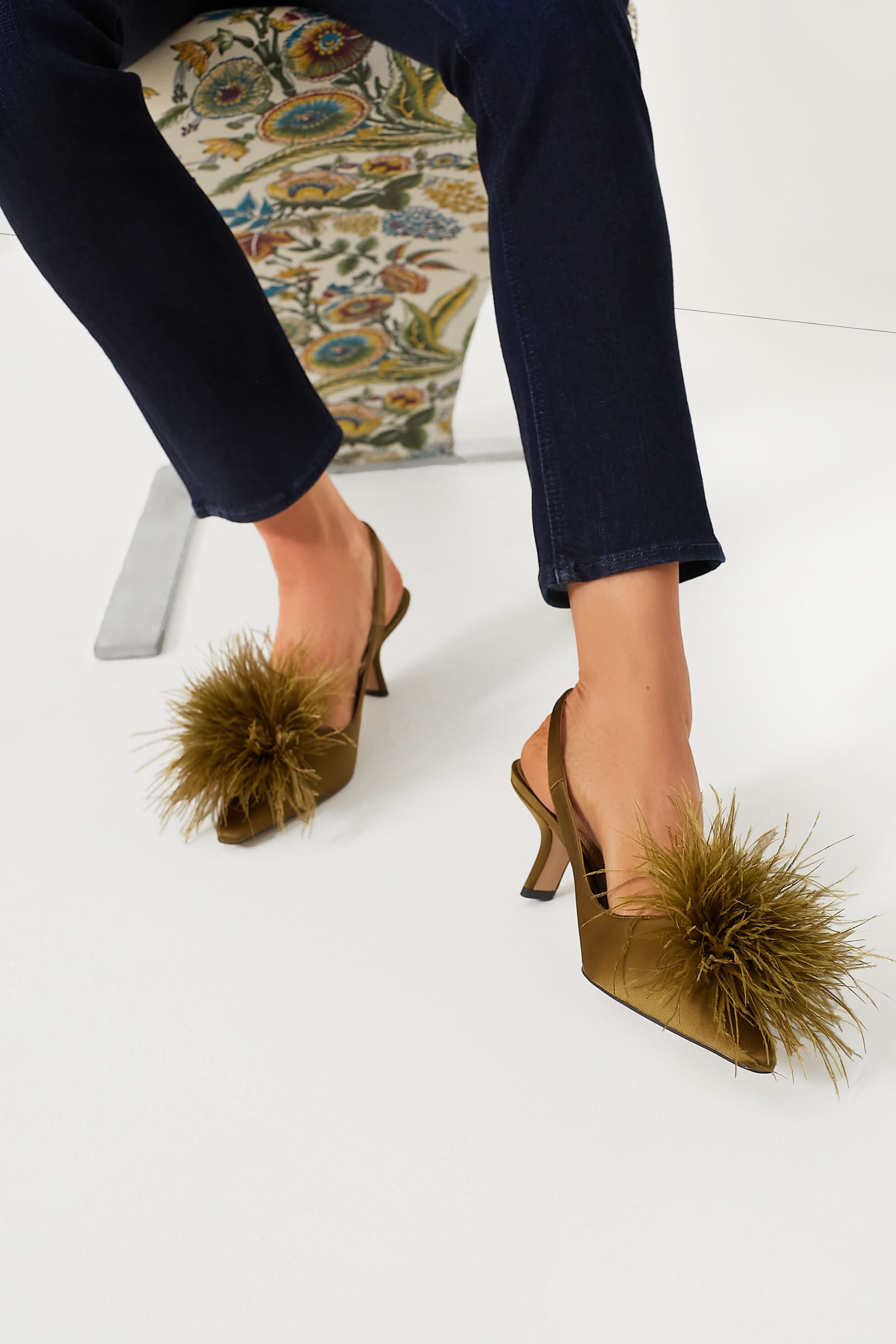 Olive Bianka Feather Heels-Charming Tale Store