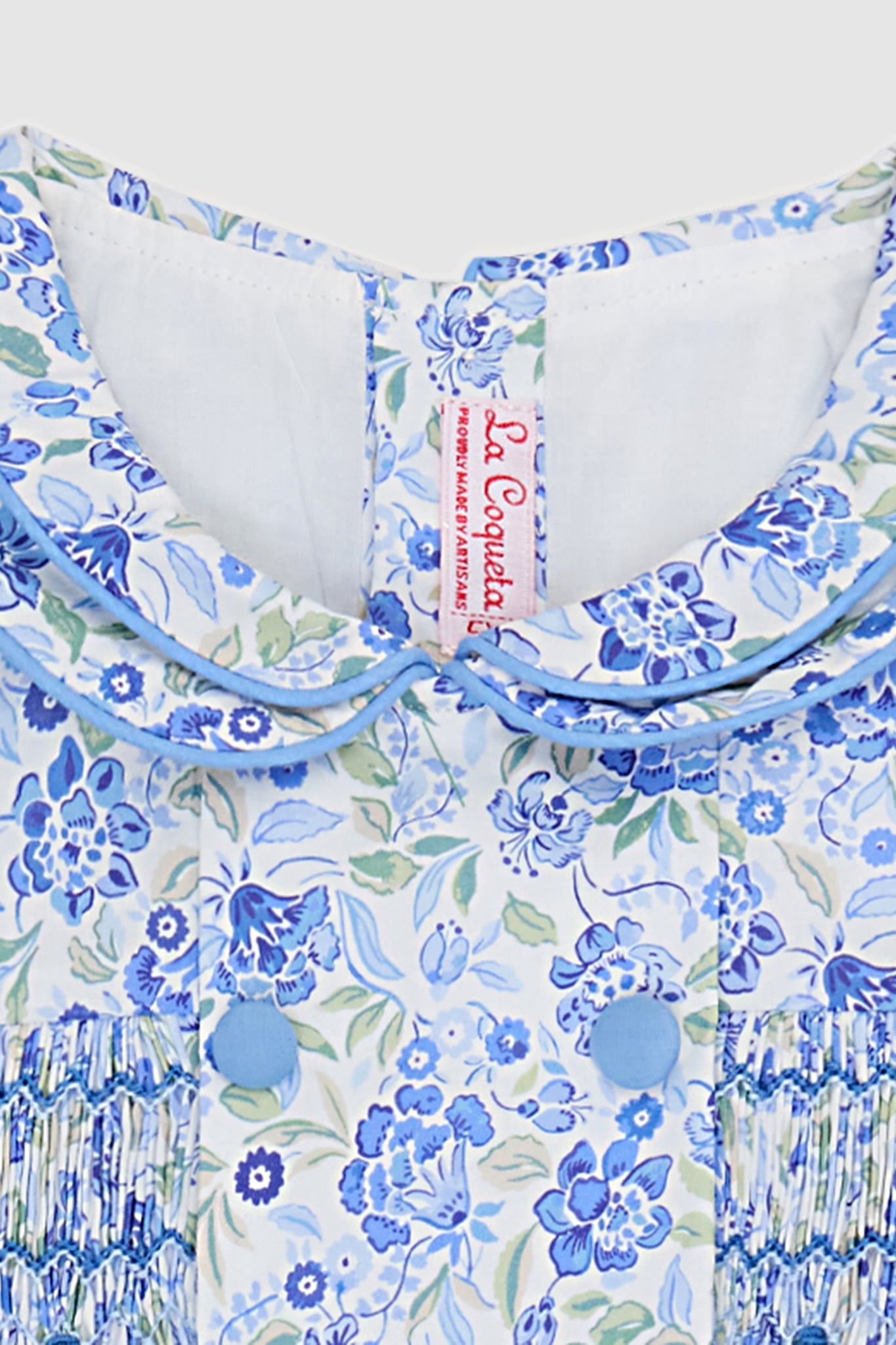 Dusty Blue Floral Arcadia Hand-Smocked Dress-Charming Tale Store