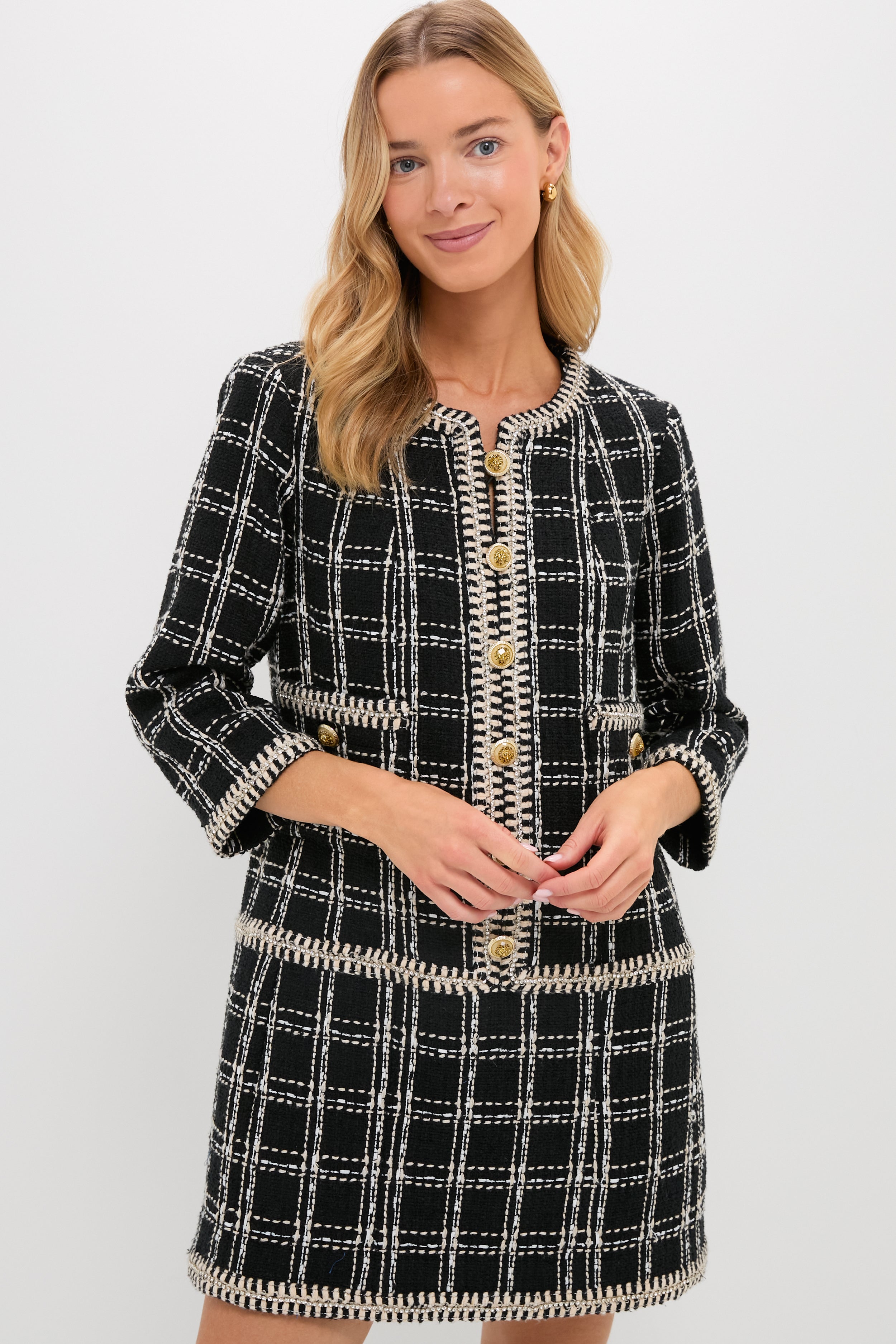 Embellished Black Tweed Onassis Dress-Charming Tale Store