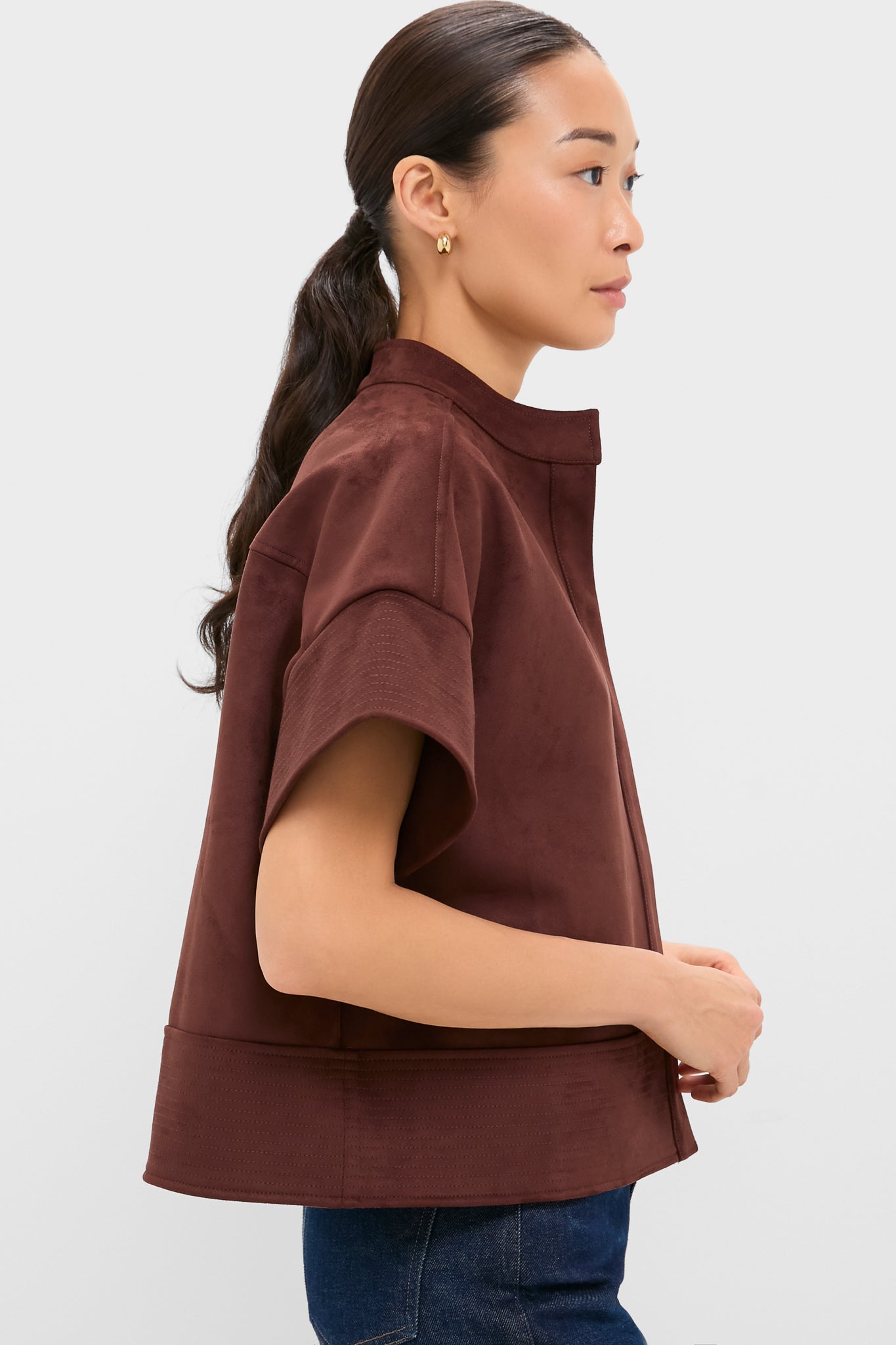 Ganache Vegan Suede Trapunto Stitch Sofia Shirt-Charming Tale Store