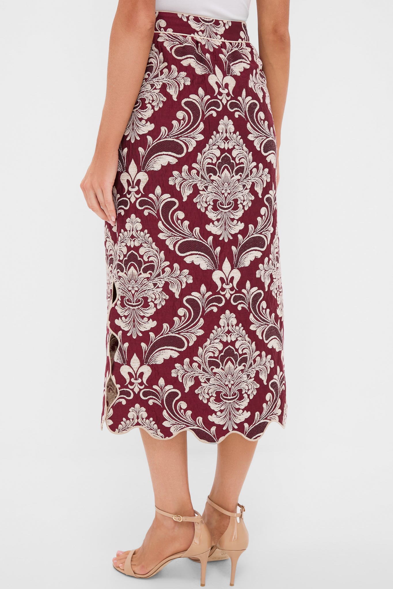 Blush Pink and Burgundy Bicolor Jacquard Waves Midi Skirt-Charming Tale Store