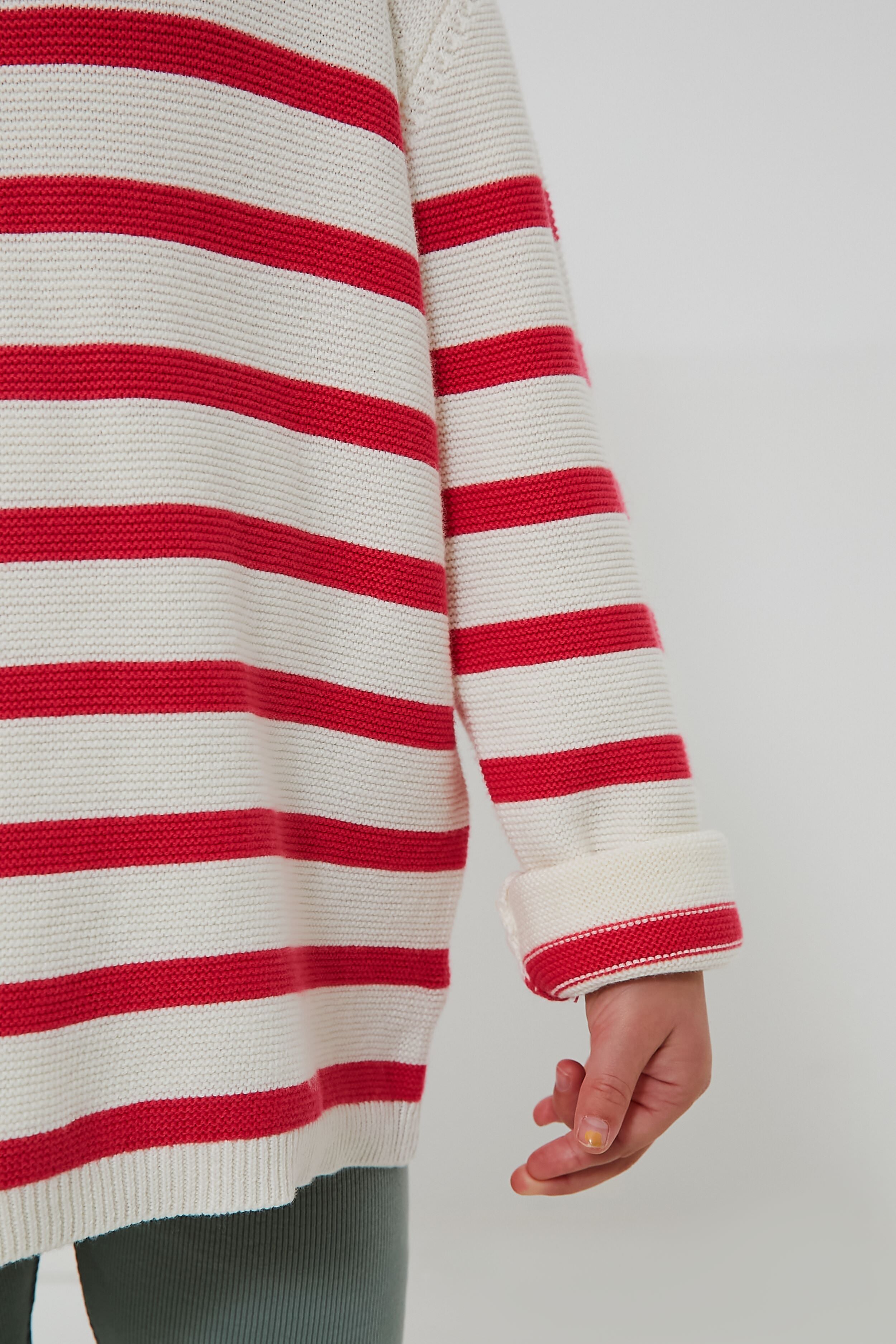 Cream and Raspberry Garter Stitch Sweater-Charming Tale Store