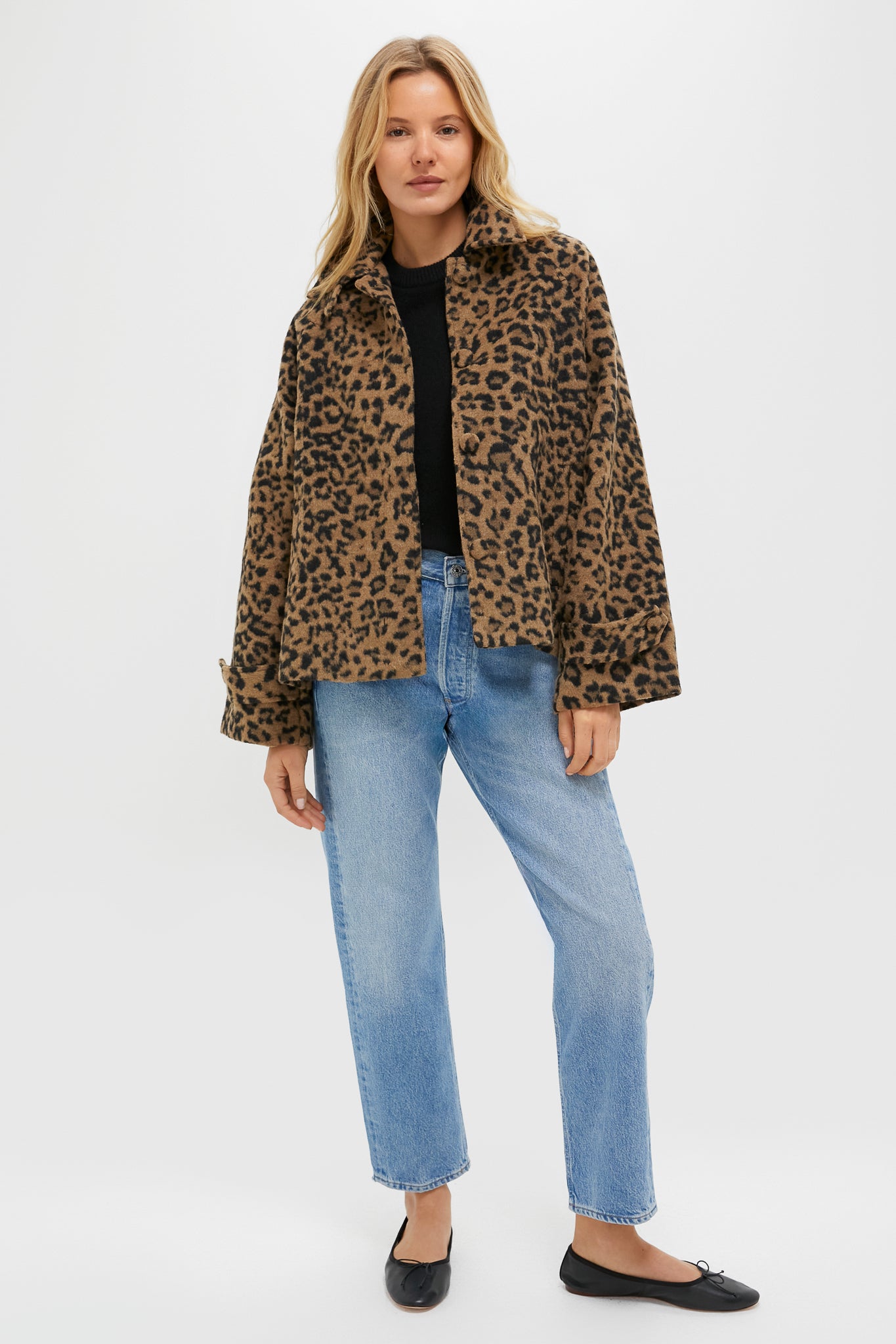 Brushed Wool Leopard Drew Short Trench Coat-Charming Tale Store
