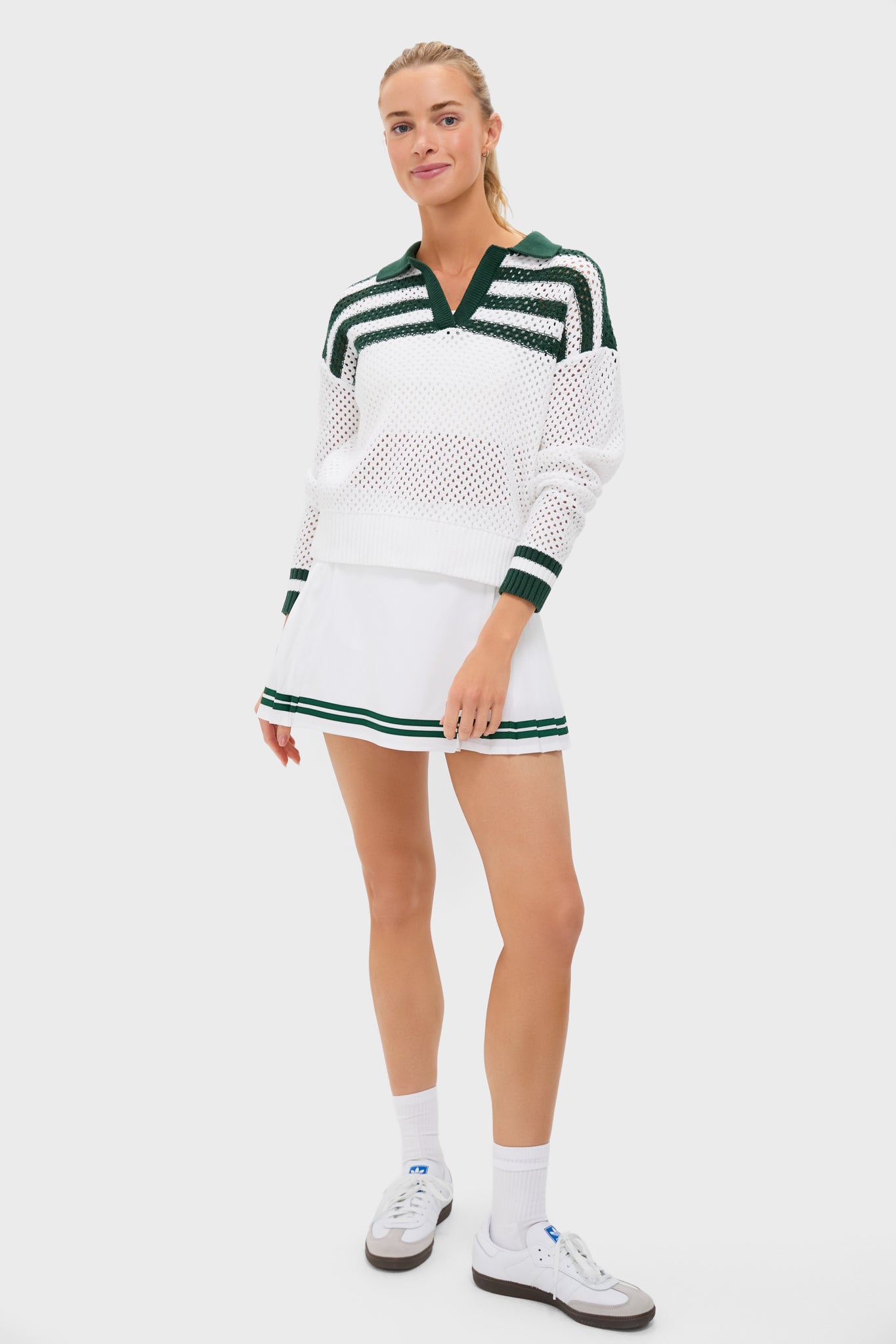 White and Green Mesh Fischer Sweater-Charming Tale Store