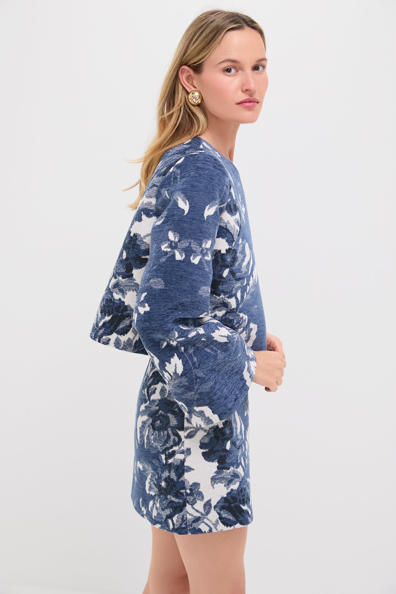 Indigo Reflection Knit Jacquard Maxine Top-Charming Tale Store