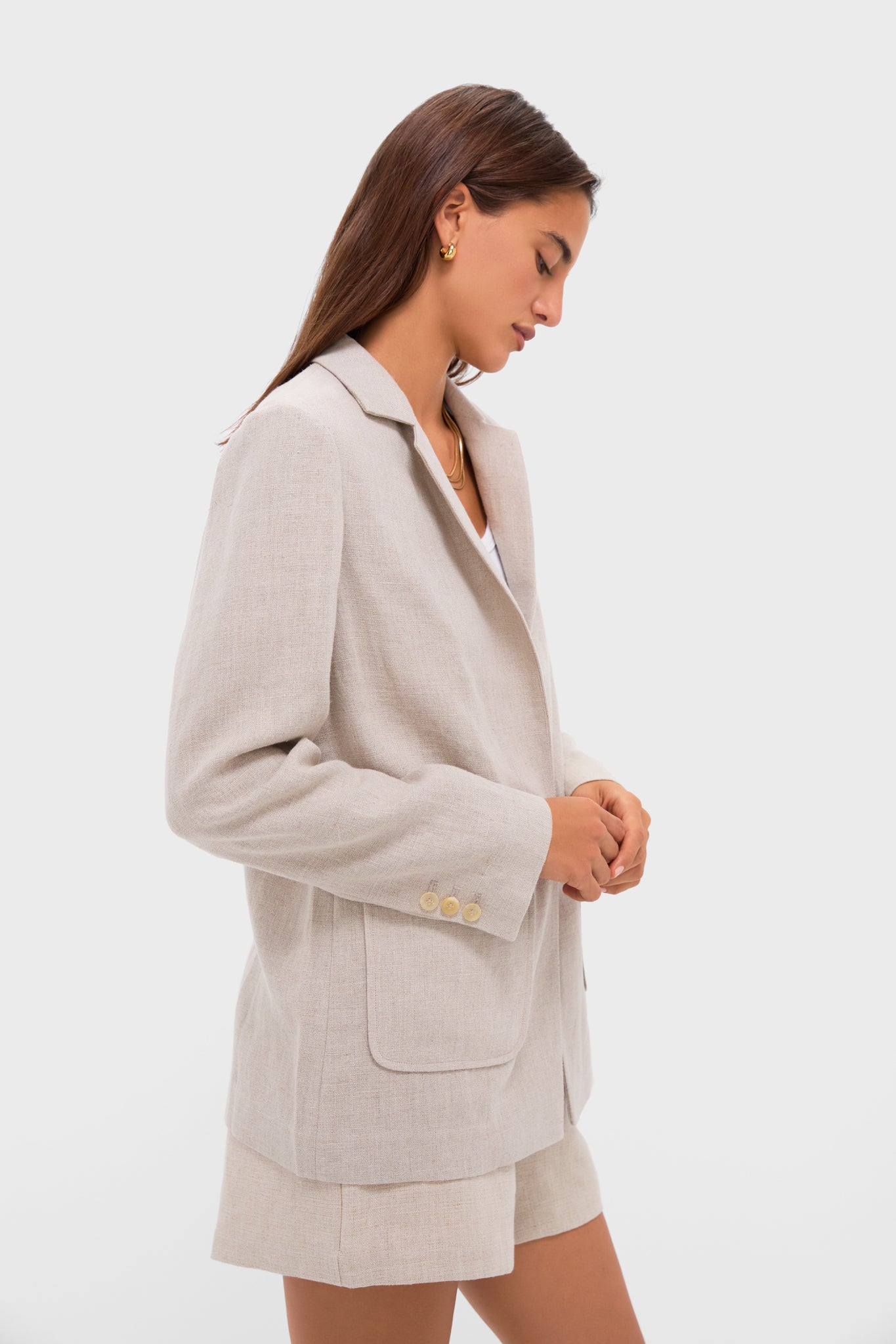 Tan Linen Carla Blazer-Charming Tale Store
