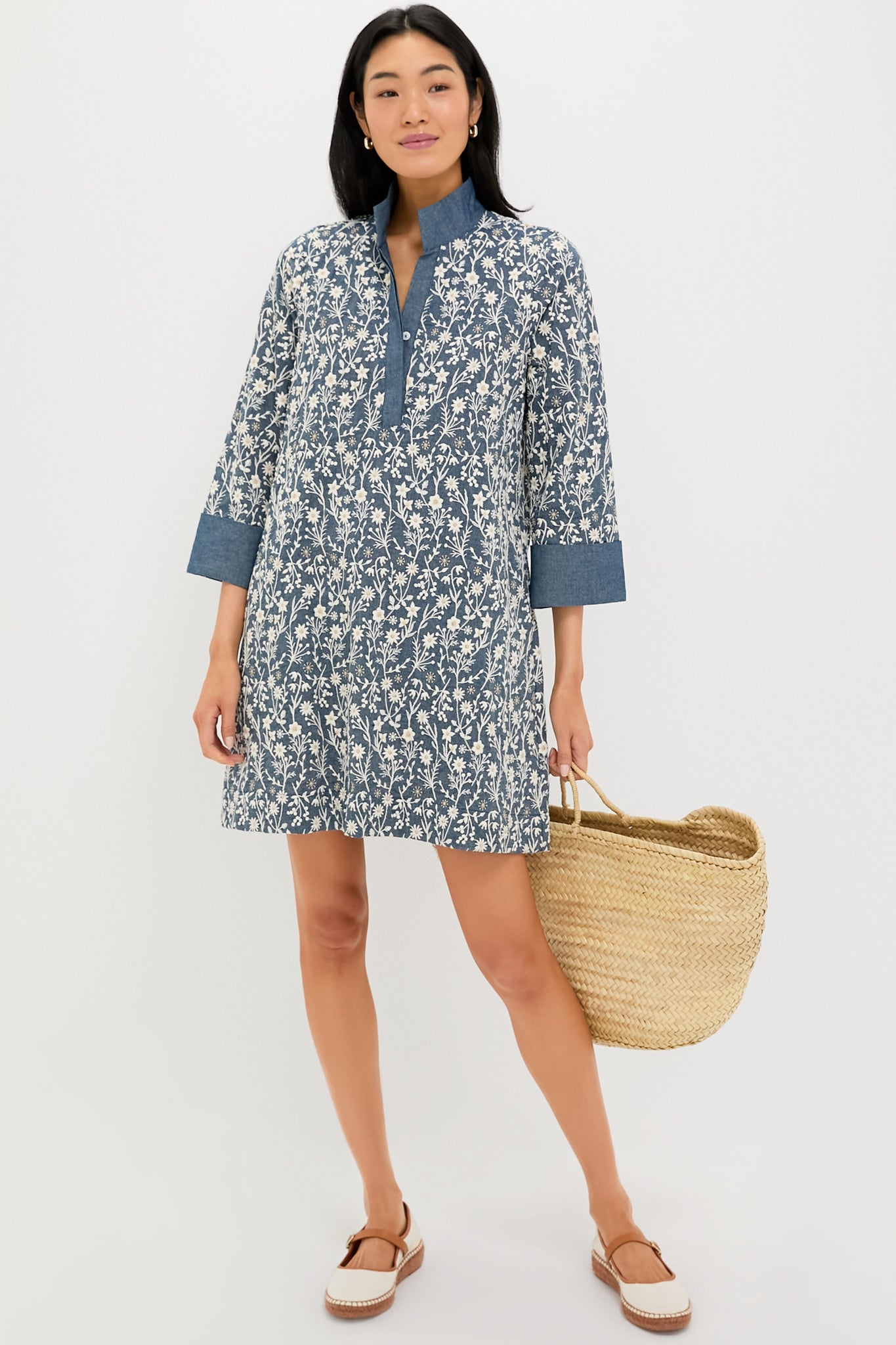 Embroidered Chambray Wildflower Meadows Megan Dress-Charming Tale Store
