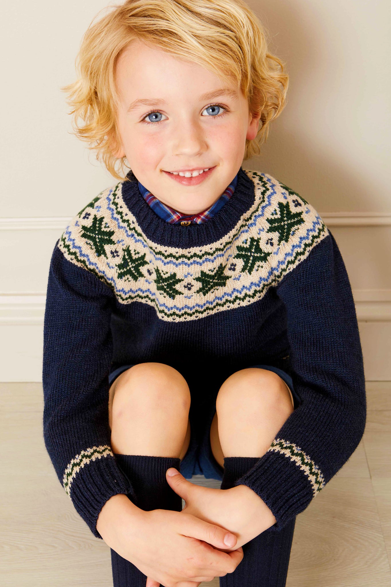 Classic Fair Isle Jumper in Navy-Charming Tale Store
