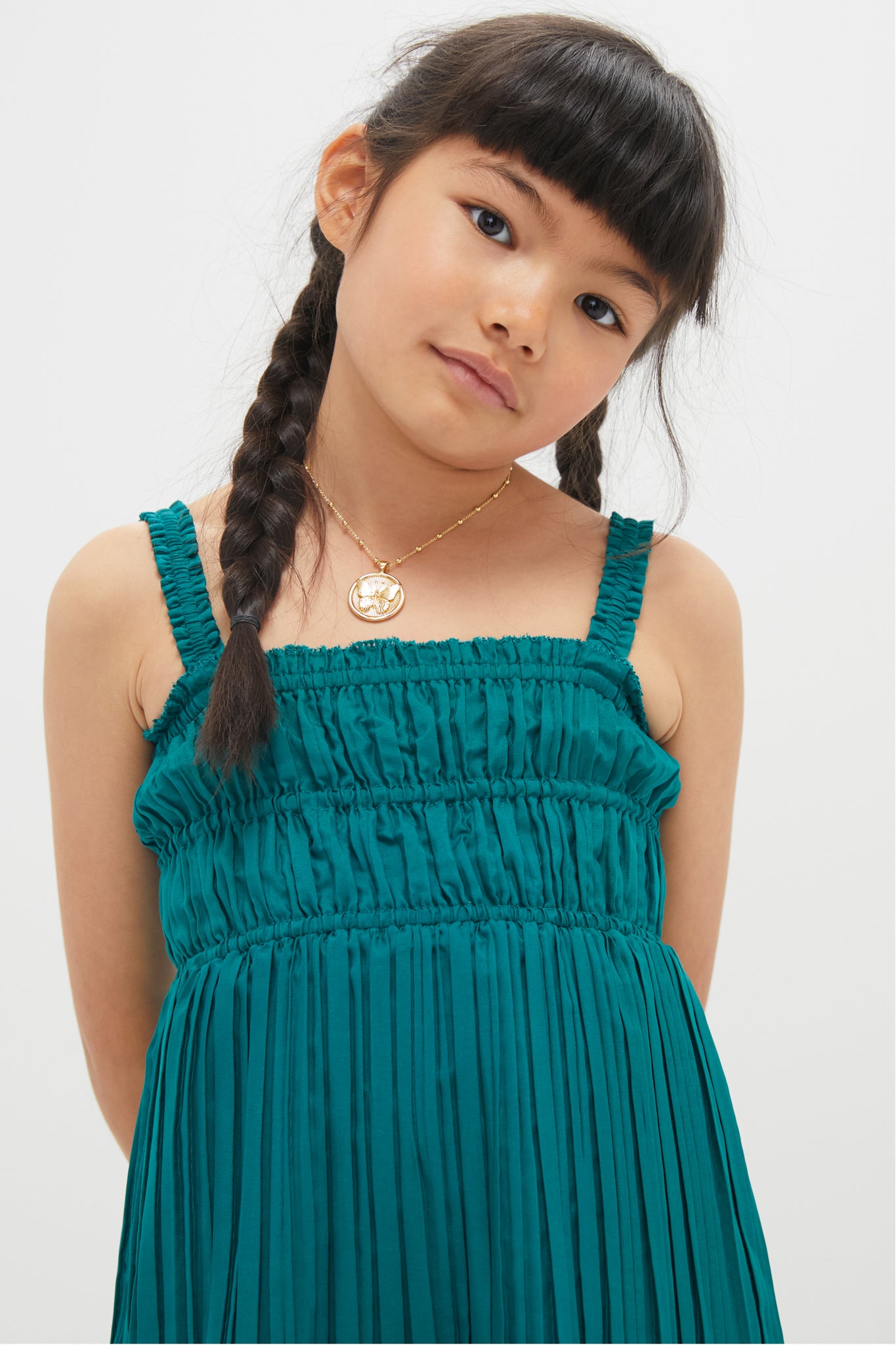 Green Nomi Solid Sleeveless Dress-Charming Tale Store