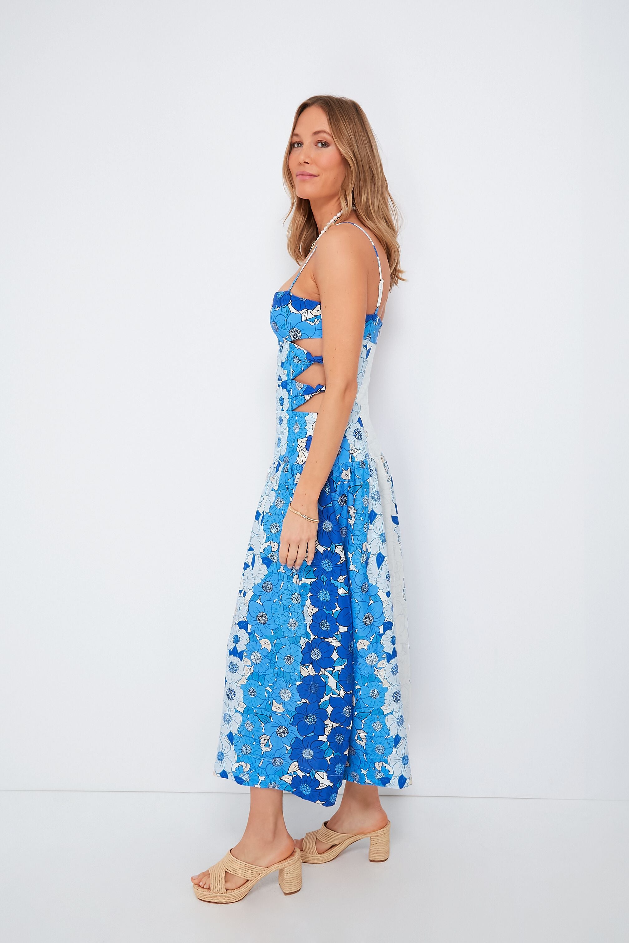 Flower Stripes Off White Midi Dress-Charming Tale Store