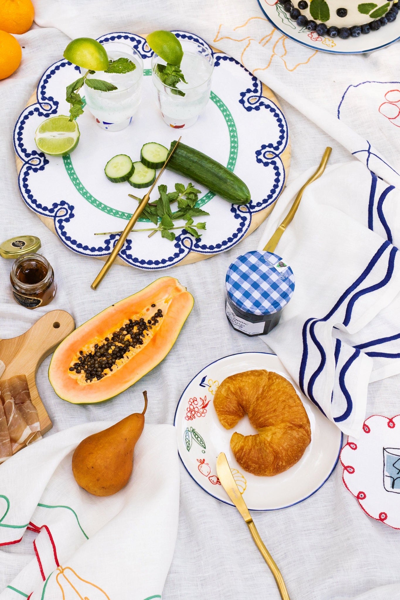 Fete Embroidered Linen Coasters (Set of 4)-Charming Tale Store